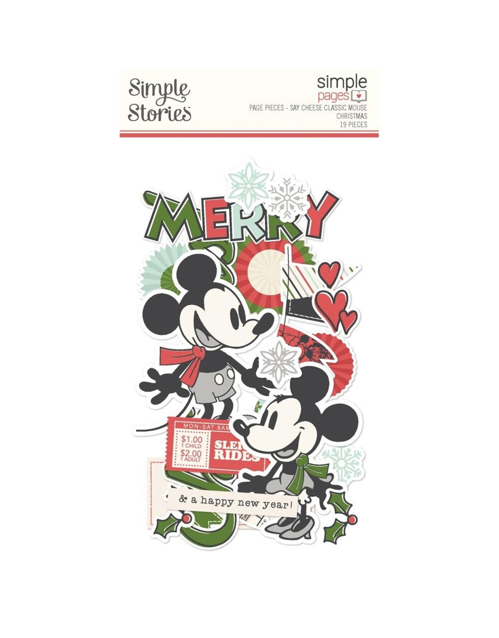 SIMPLE STORIES SIMPLE STORIES SIMPLE PAGES SAY CHEESE CLASSIC MOUSE CHRISTMAS PAGE PIECES 19/PK