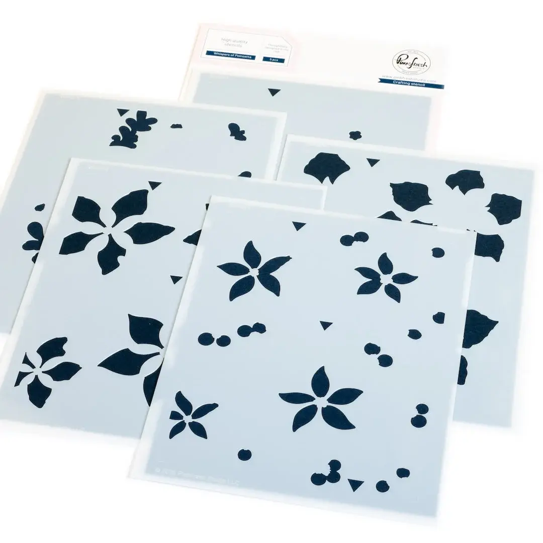 PINKFRESH PINKFRESH STUDIO WHISPERS OF POINSETTIA STENCIL SET 5/PK