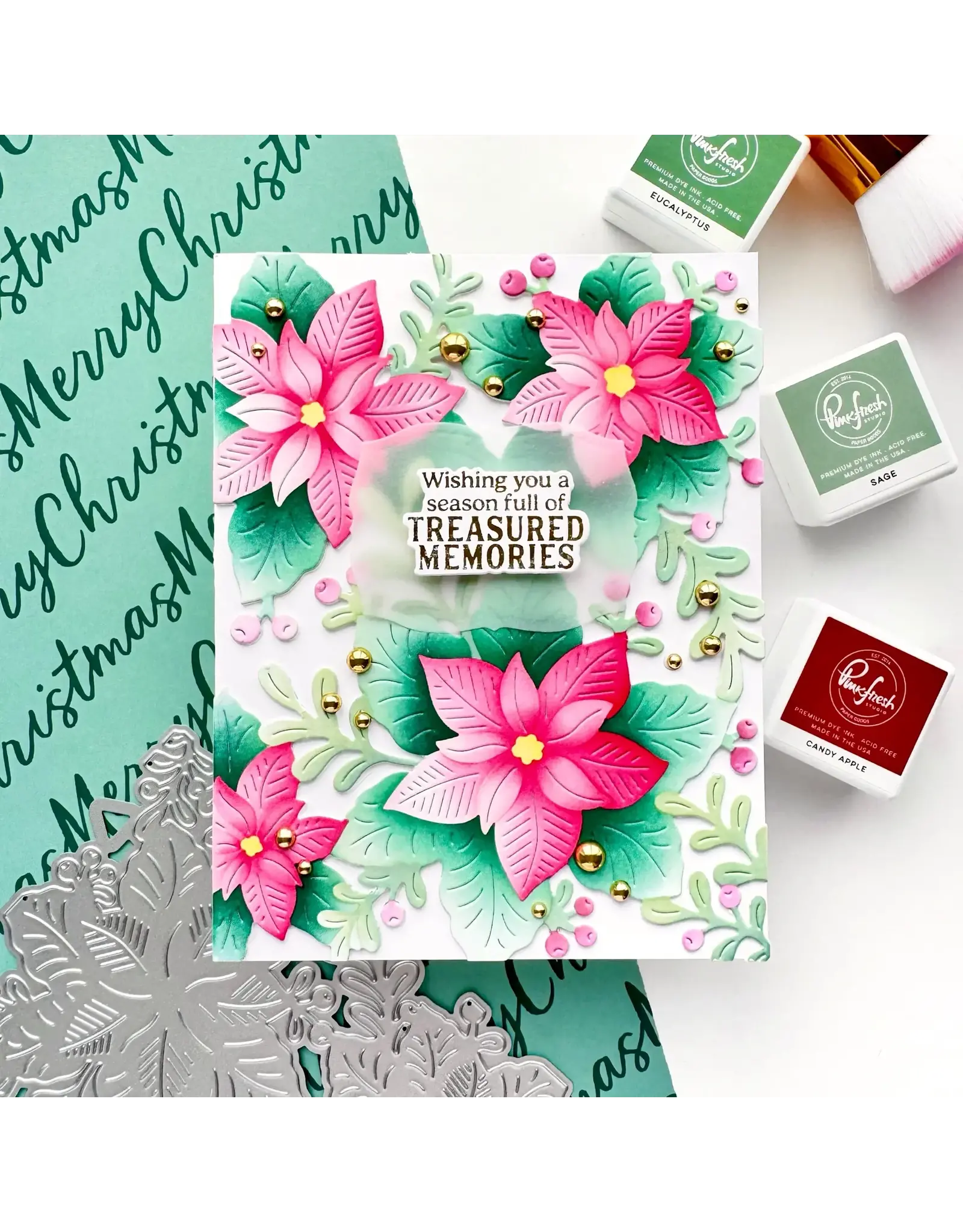PINKFRESH PINKFRESH STUDIO WHISPERS OF POINSETTIA STENCIL SET 5/PK