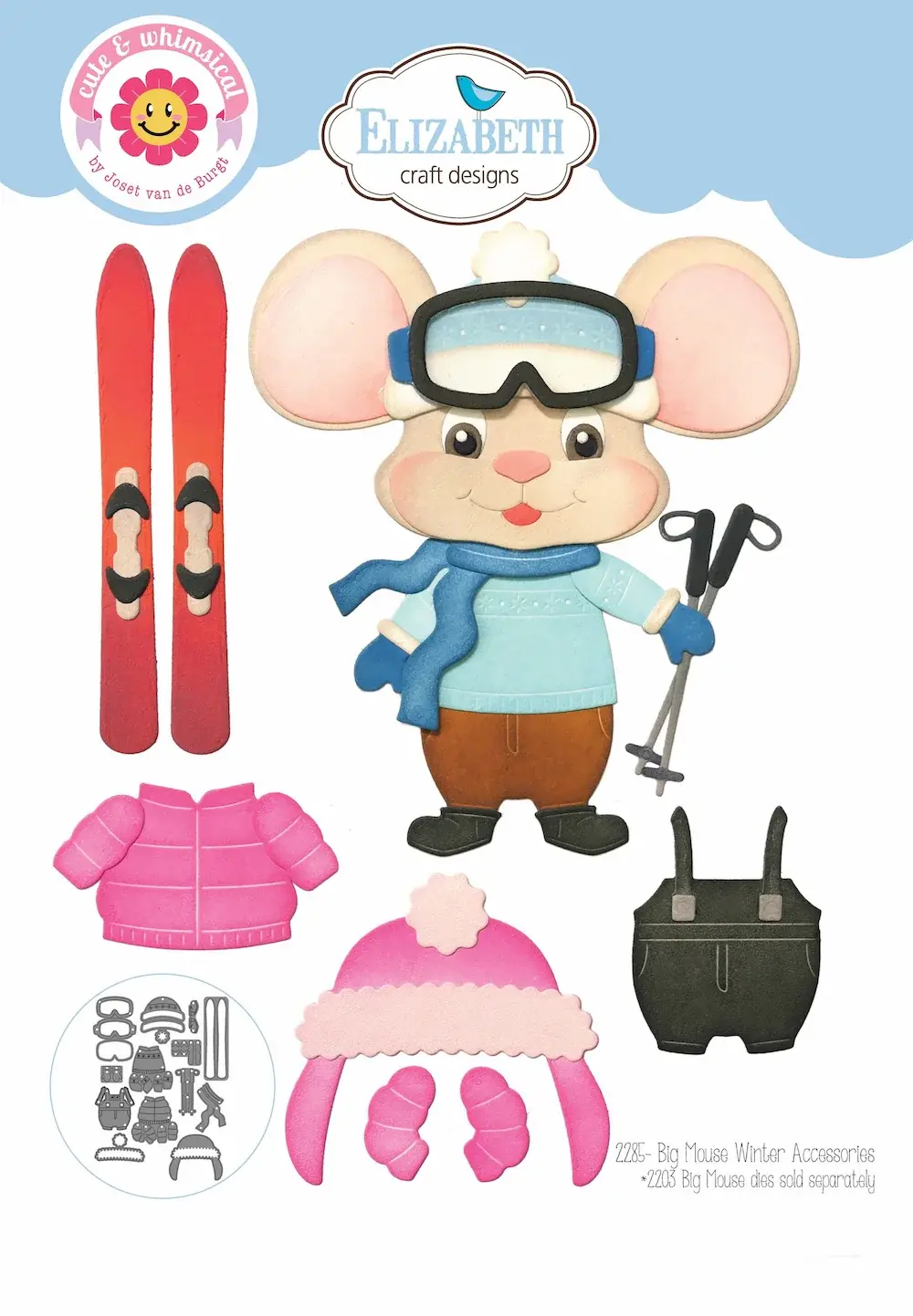 ELIZABETH CRAFT DESIGNS ELIZABETH CRAFT DESIGNS CUTE & WHIMSICAL LIVING IT UP BIG MOUSE WINTER ACCESSORIES DIE SET