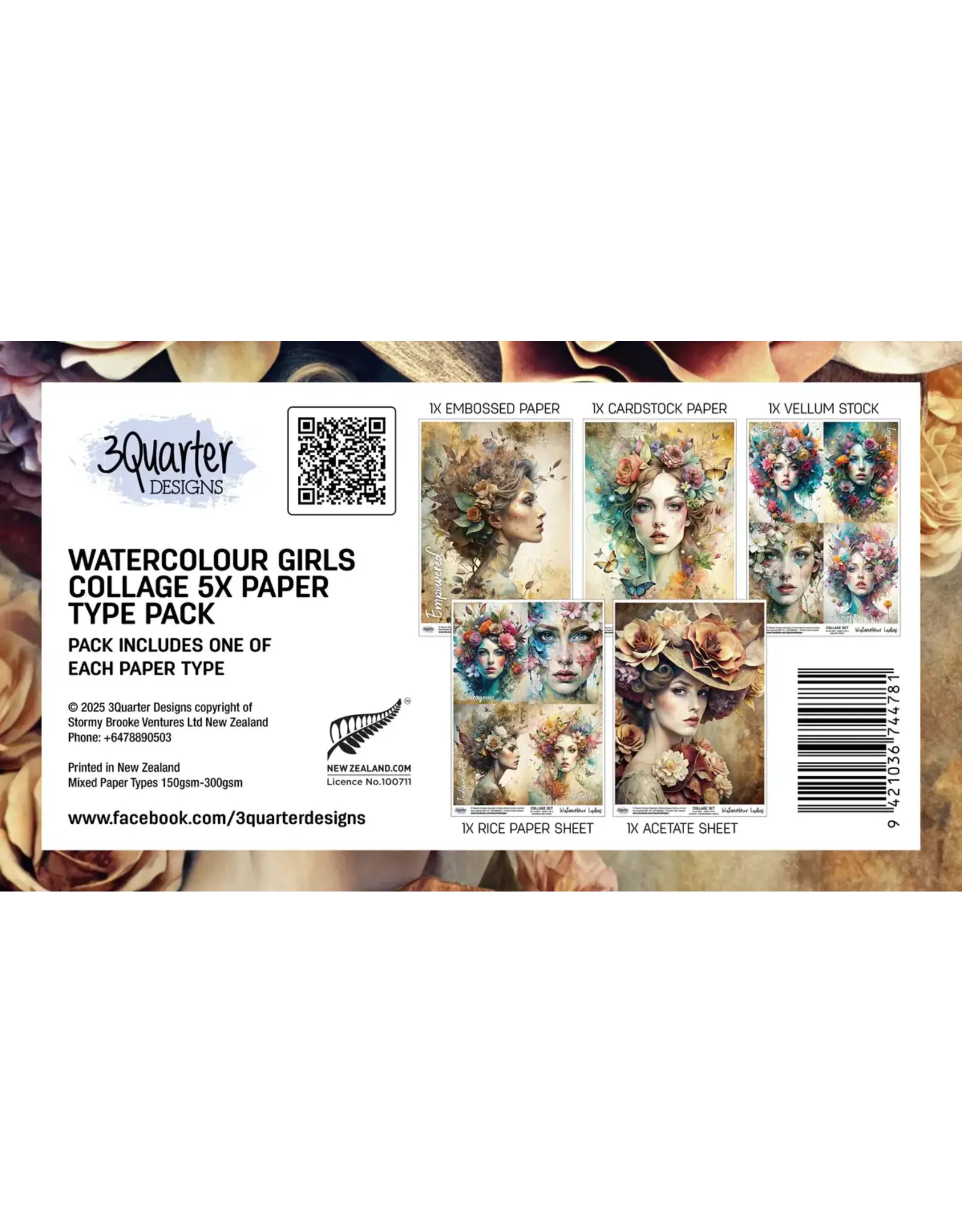 3QUARTER DESIGNS 3QUARTER DESIGNS GIRLS WATERCOLOUR COLLAGE PRINTS 5/PK
