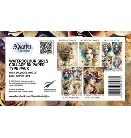 3QUARTER DESIGNS 3QUARTER DESIGNS GIRLS WATERCOLOUR COLLAGE PRINTS 5/PK