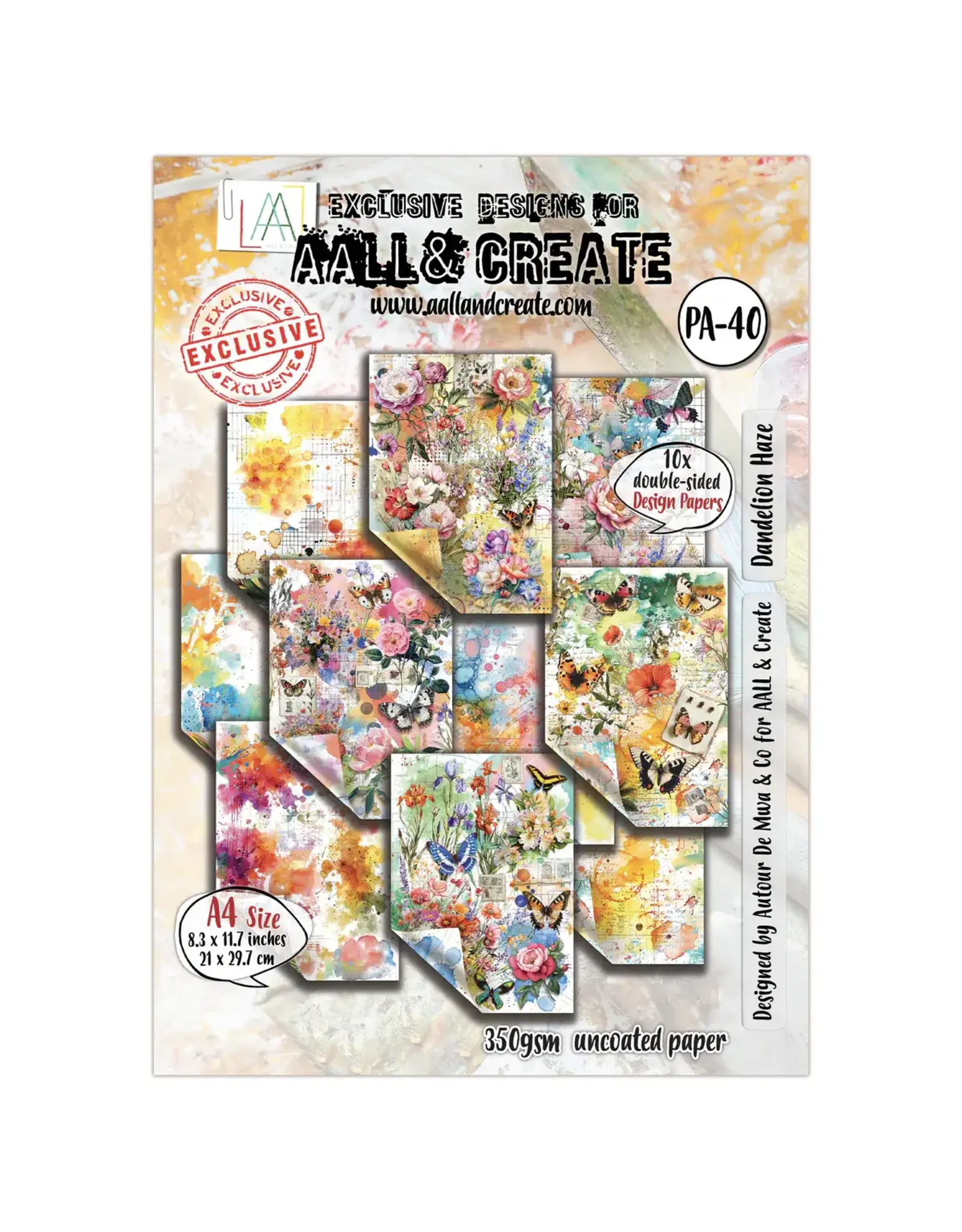 AALL & CREATE AALL & CREATE AUTOUR DE MWA & CO #40 DANDELION HAZE A4 DOUBLE-SIDED DESIGN PAPERS 10/PK