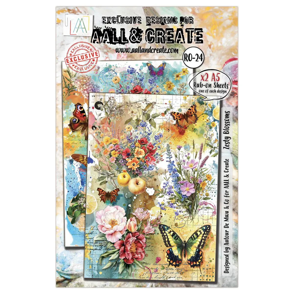 AALL & CREATE AALL & CREATE AUTOUR DE MWA #24 ZESTY BLOSSOMS A5 RUB-ON SHEETS 2/PK