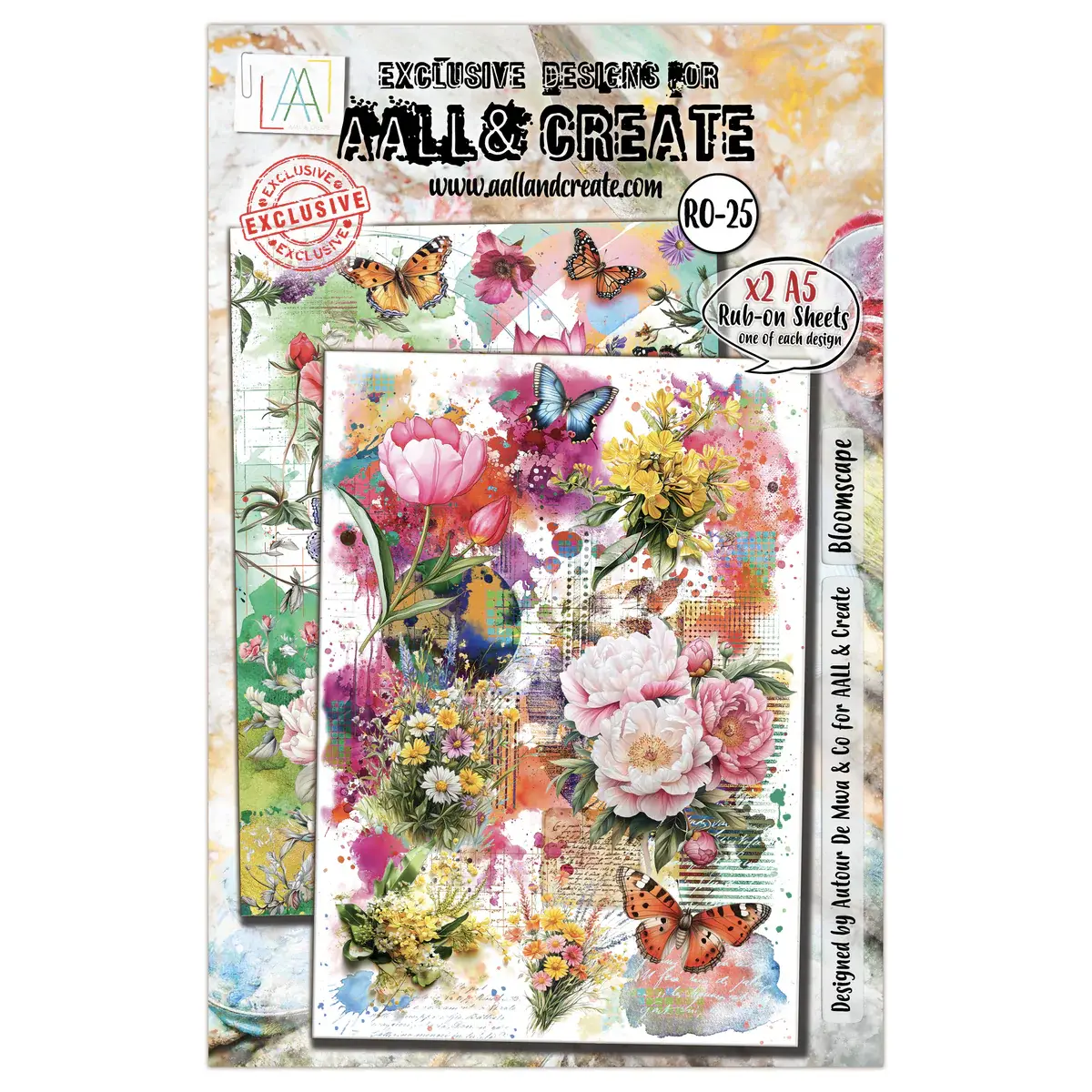 AALL & CREATE AALL & CREATE AUTOUR DE MWA #25 BLOOMSCAPE A5 RUB-ON SHEETS 2/PK