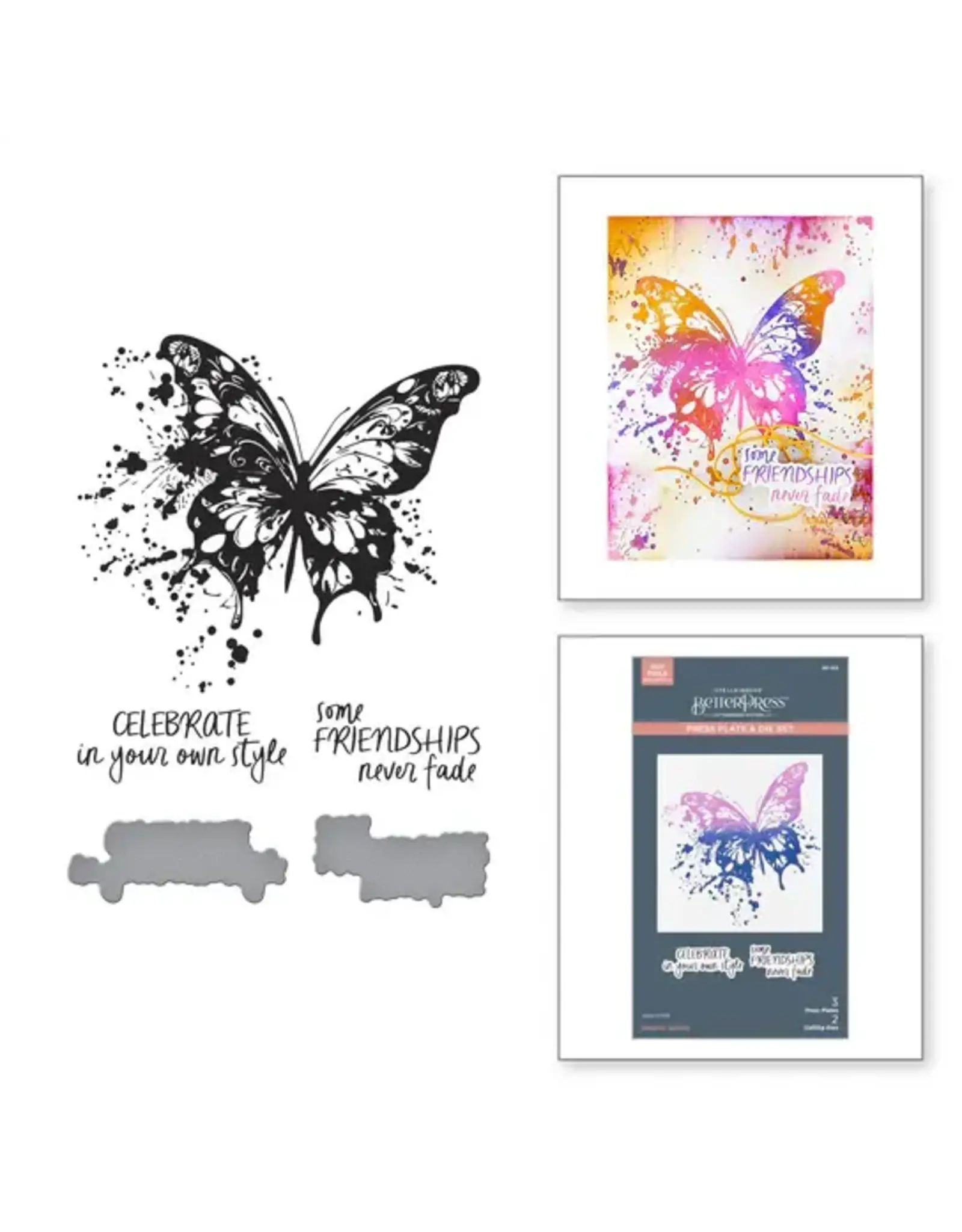 SPELLBINDERS SPELLBINDERS BETTERPRESS BEAUTIFULLY IMPERFECT COLLECTION BUTTERFLY SPLATTER PRESS PLATES & DIE SET