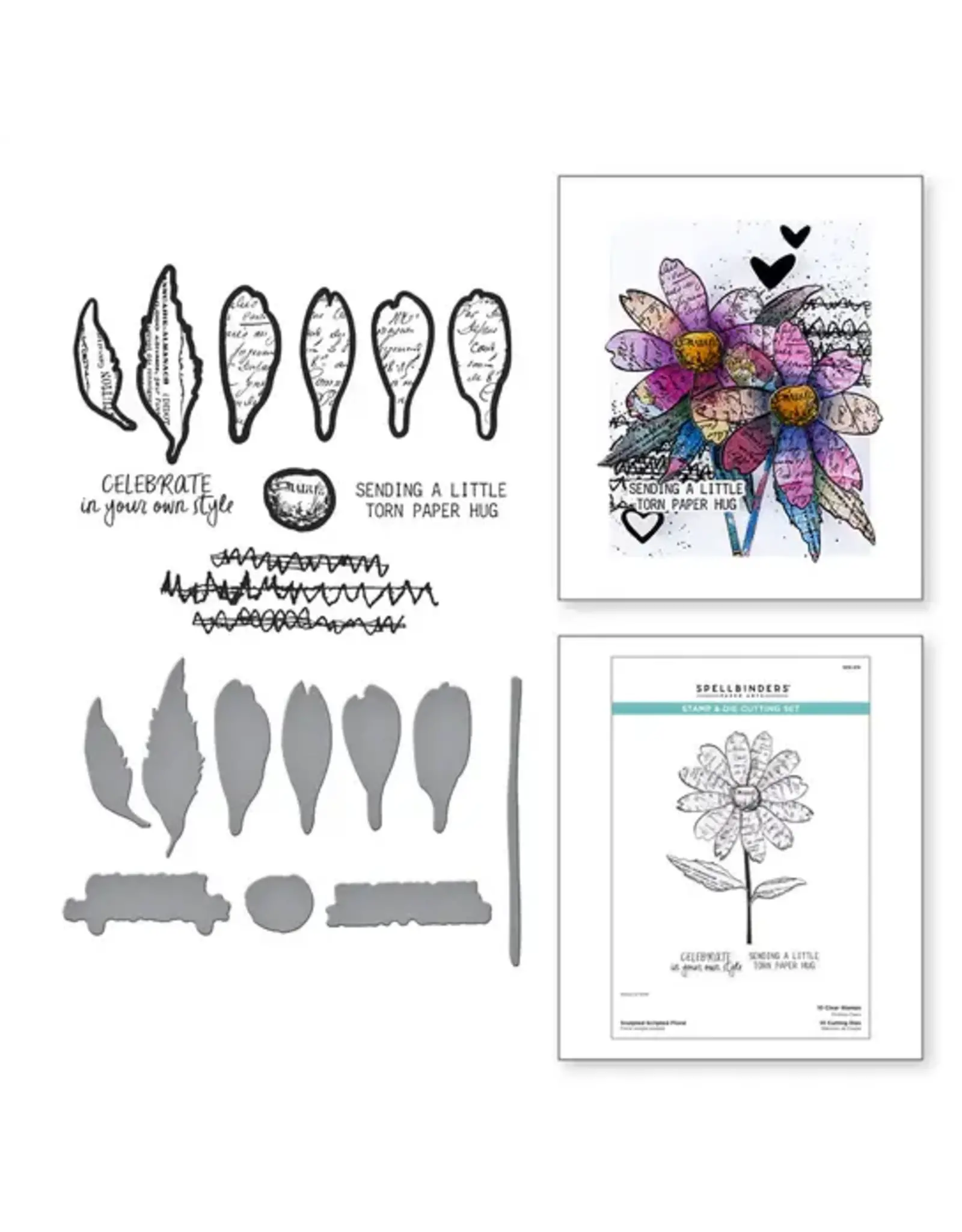 SPELLBINDERS SPELLBINDERS BEAUTIFULLY IMPERFECT COLLECTION SCULPTED SCRIPTED FLORAL CLEAR STAMP & DIE SET
