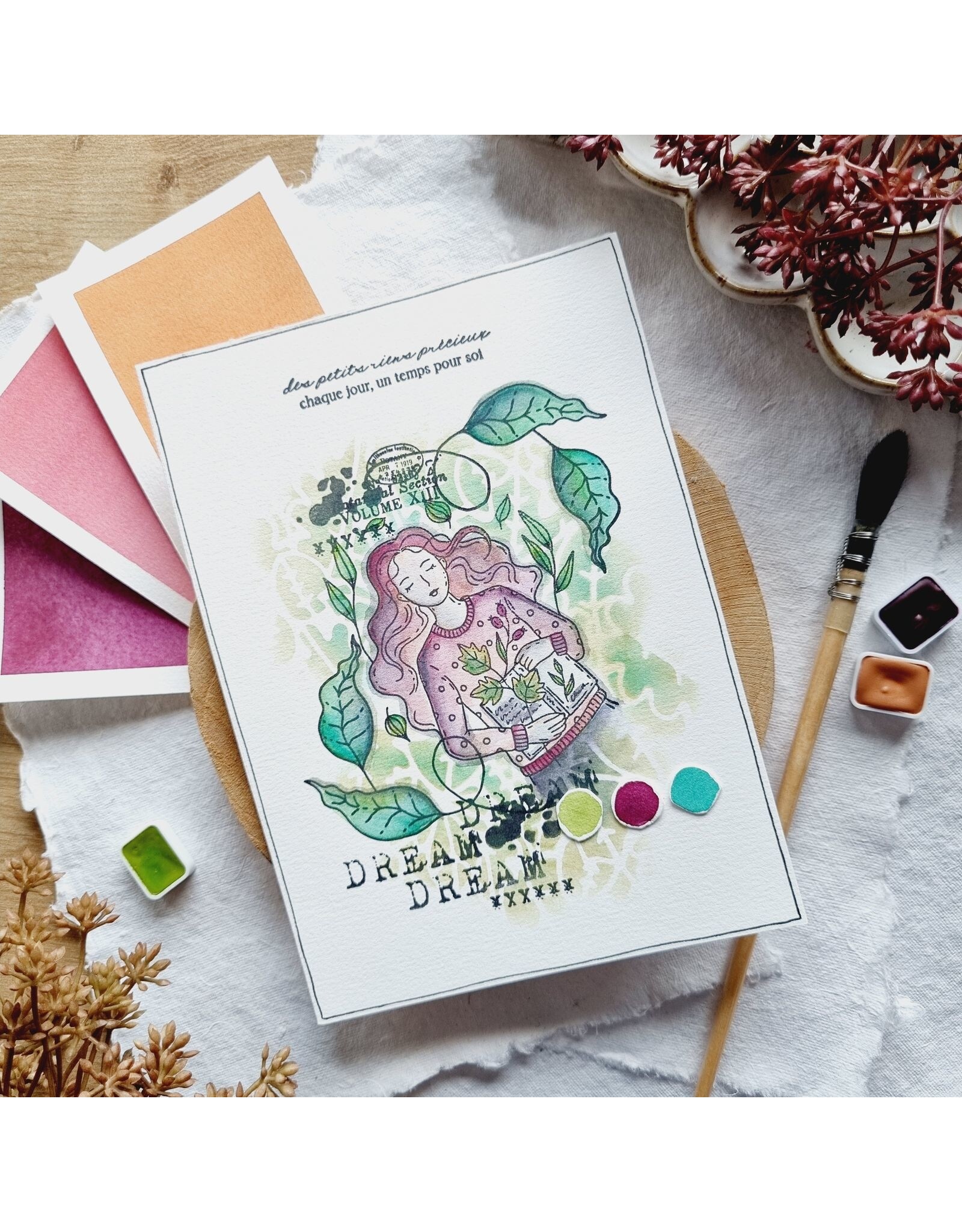 CHOU & FLOWERS CHOU & FLOWERS COLLECTION L'ORÉE DES BOIS FILLE D'AUTOMNE A7 CLEAR STAMP SET