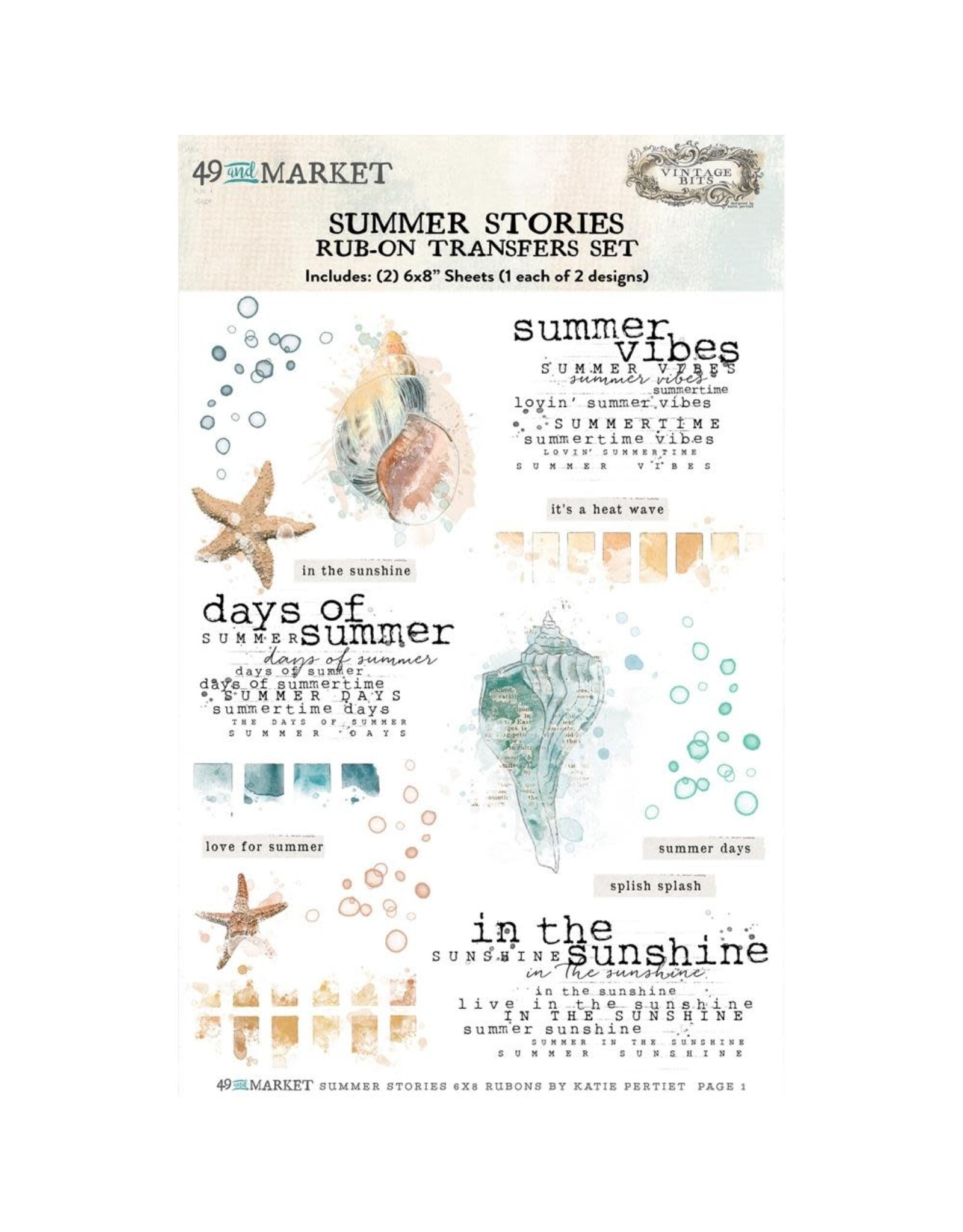 49 AND MARKET 49 AND MARKET VINTAGE BITS SUMMER STORIES 6x8 RUB-ON TRANSFER SET 2/PK