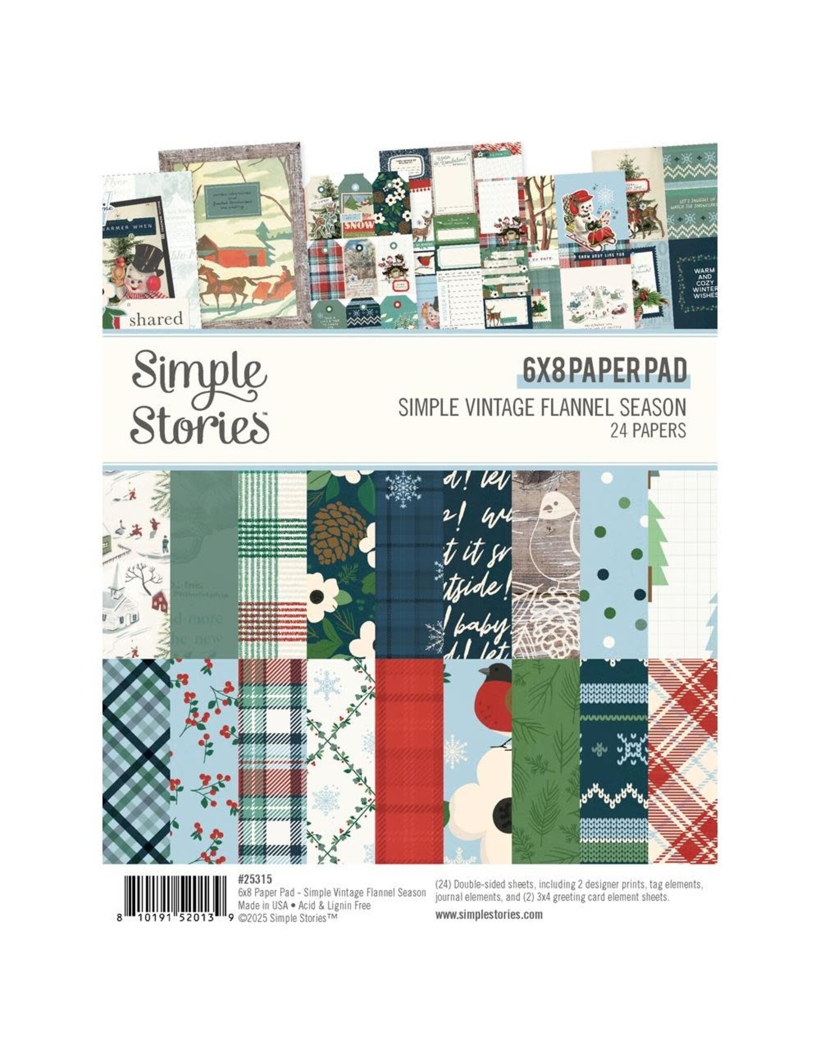 SIMPLE STORIES SIMPLE STORIES SIMPLE VINTAGE FLANNEL SEASON 6x8 PAPER PAD 24 SHEETS