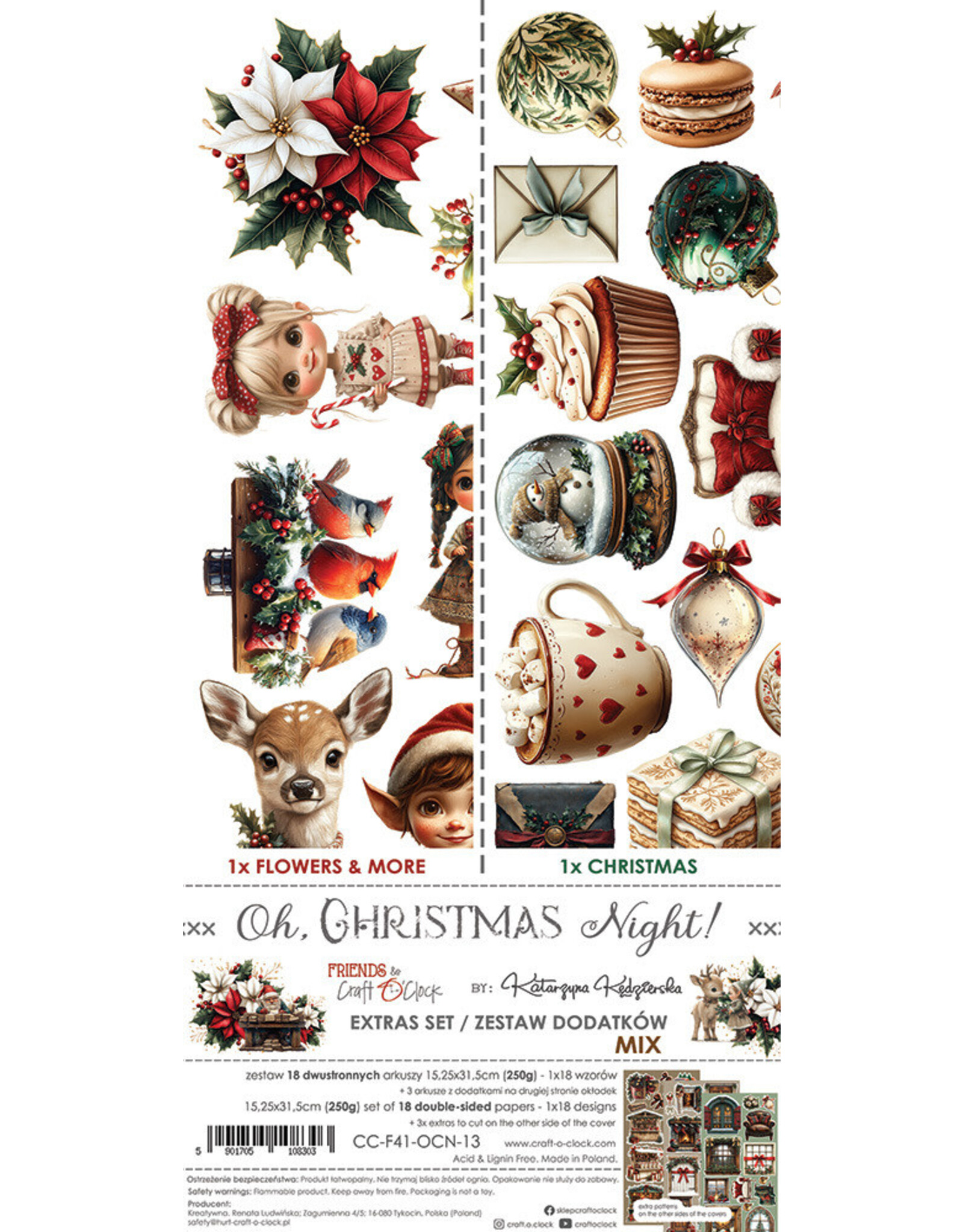 CRAFT O'CLOCK CRAFT O'CLOCK OH CHRISTMAS NIGHT EXTRAS SET - MIX 6x12 COLLECTION PACK 18 SHEETS