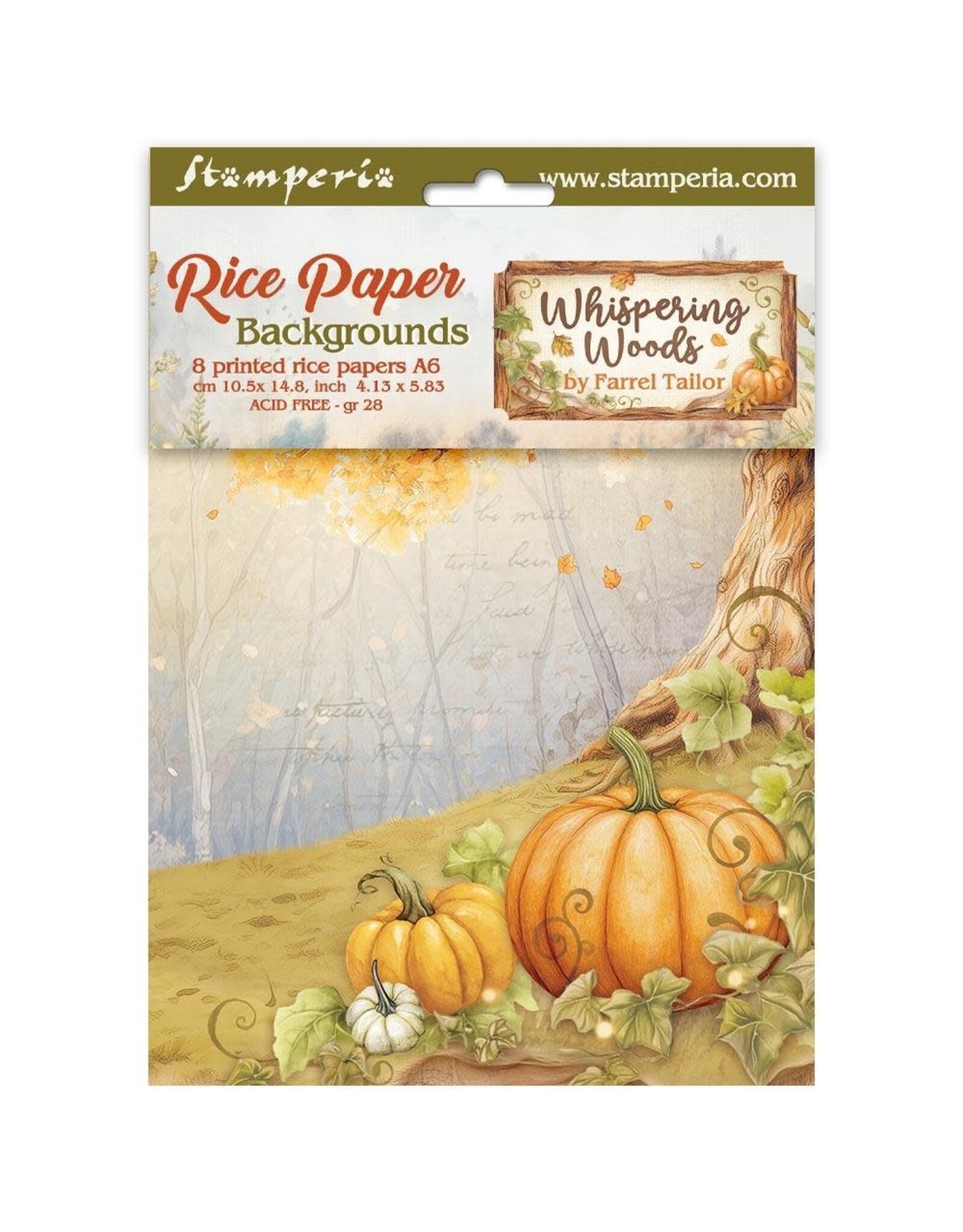 STAMPERIA STAMPERIA WHISPERING WOODS ASSORTED A6 RICE PAPER DECOUPAGE BACKGROUNDS 10.5X14.8CM 8/PK