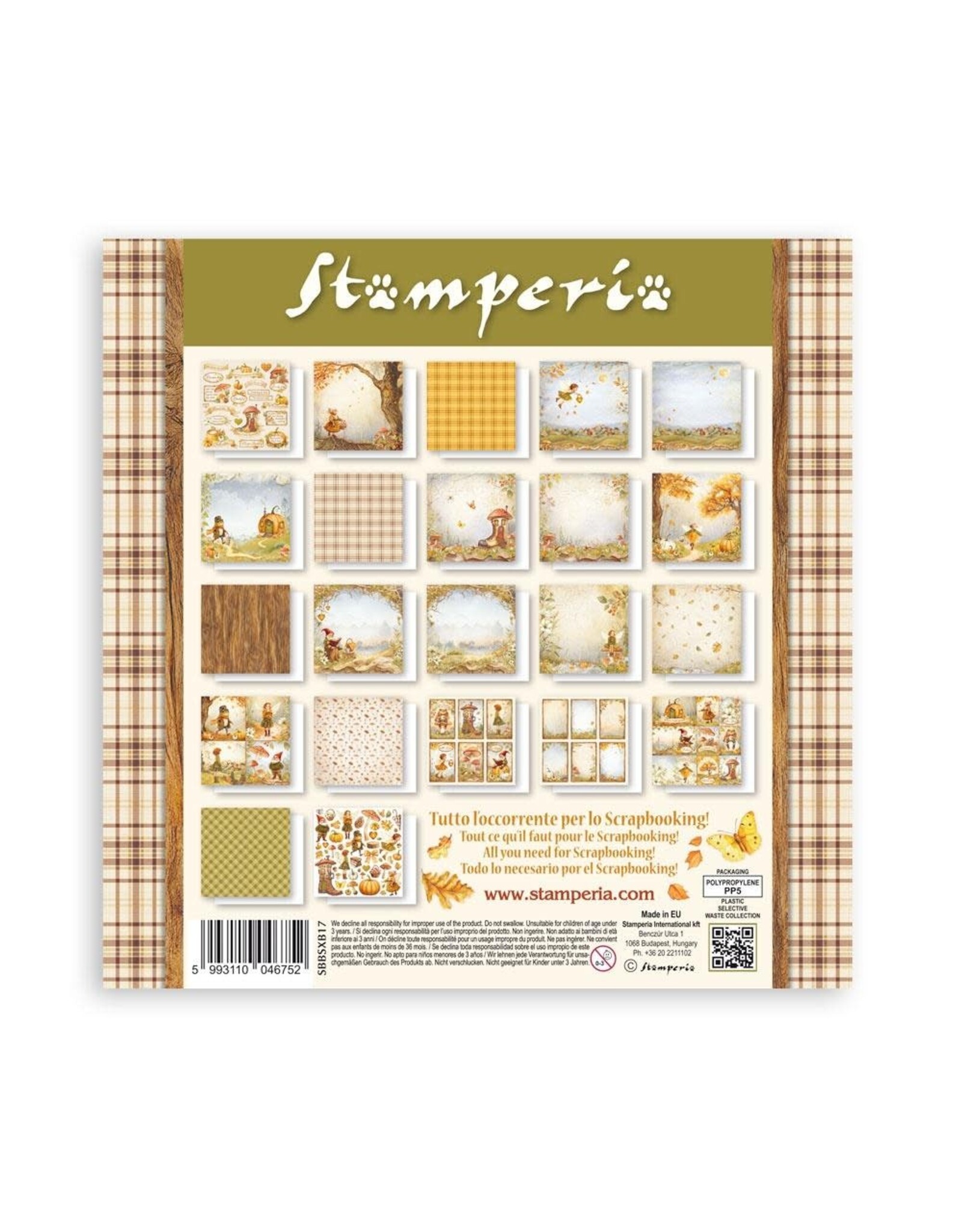 STAMPERIA STAMPERIA WHISPERING WOODS MAXI PAD 8x8 PAPER PACK 22 SINGLE FACED SHEETS