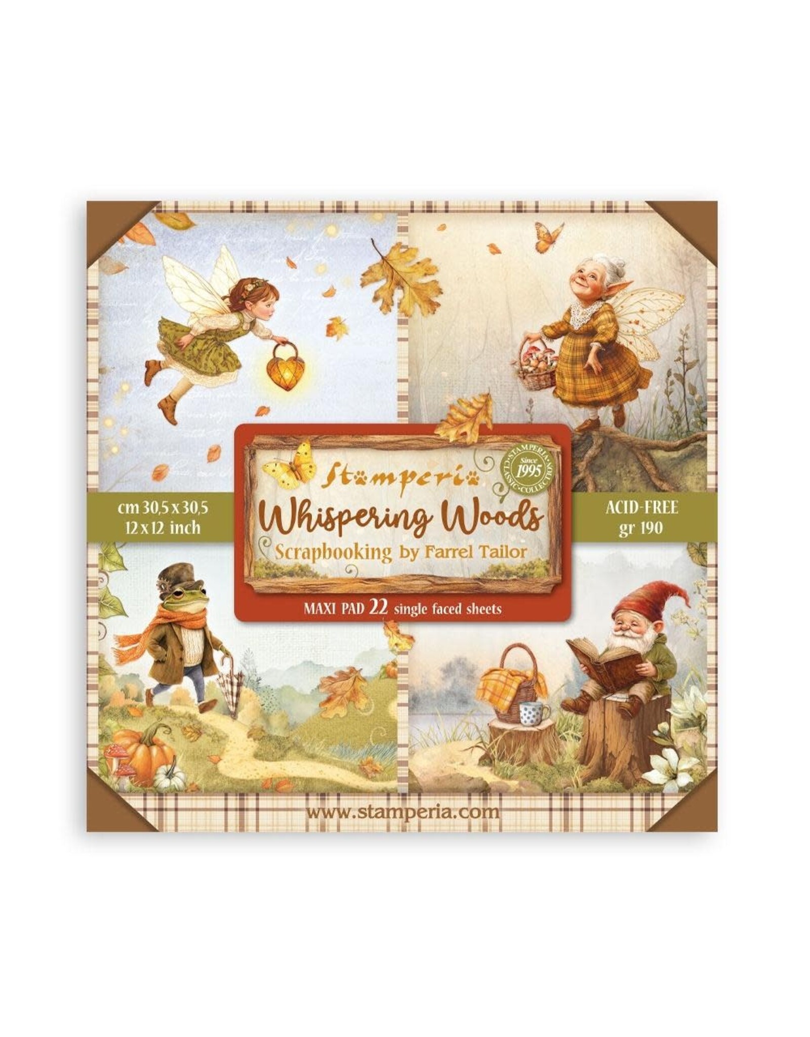 STAMPERIA STAMPERIA WHISPERING WOODS MAXI PAD 12x12 PAPER PACK 22 SHEETS