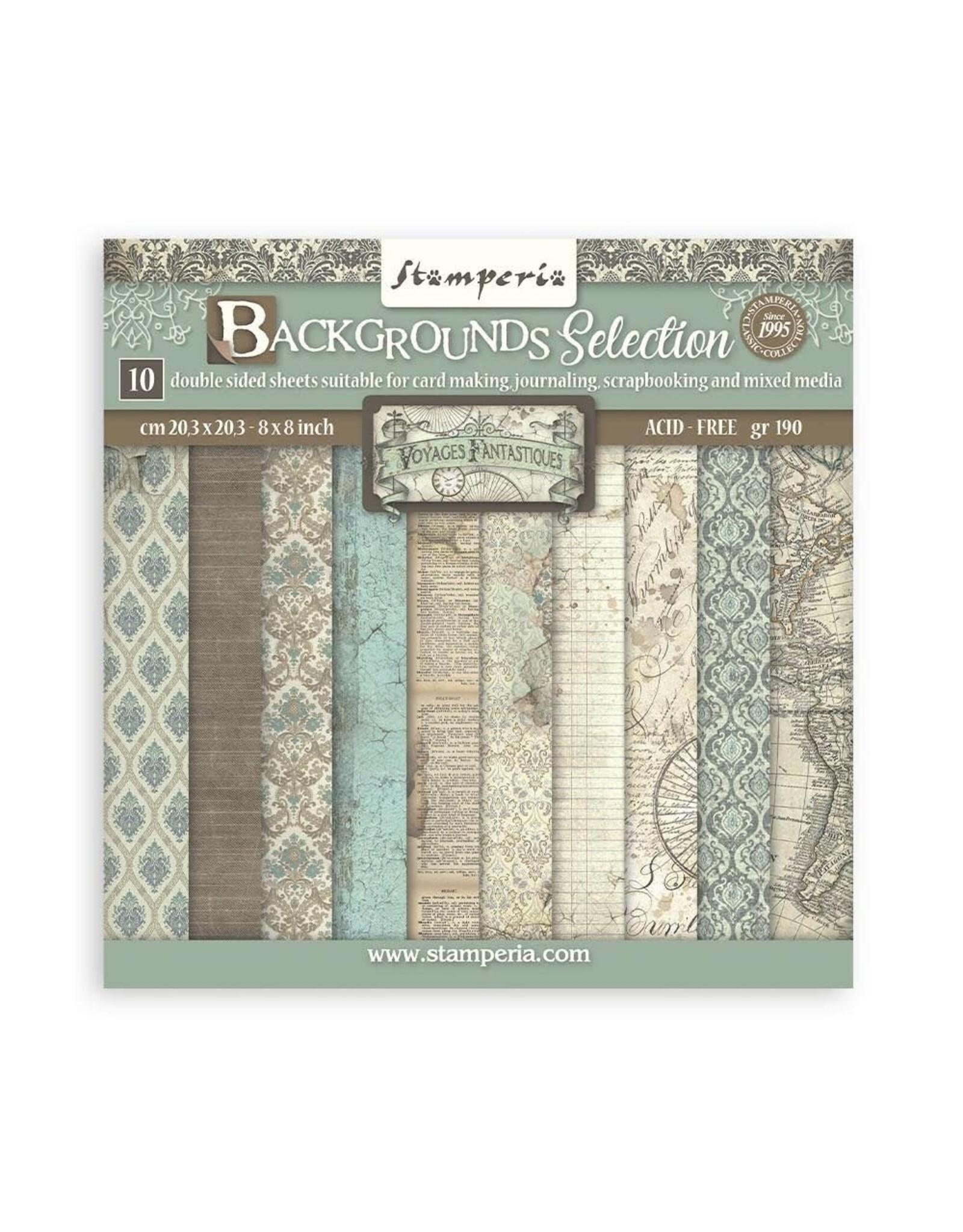 STAMPERIA STAMPERIA VOYAGES FANTASTIQUES BACKGROUNDS SELECTION 8x8 PAPER PACK 10 SHEETS