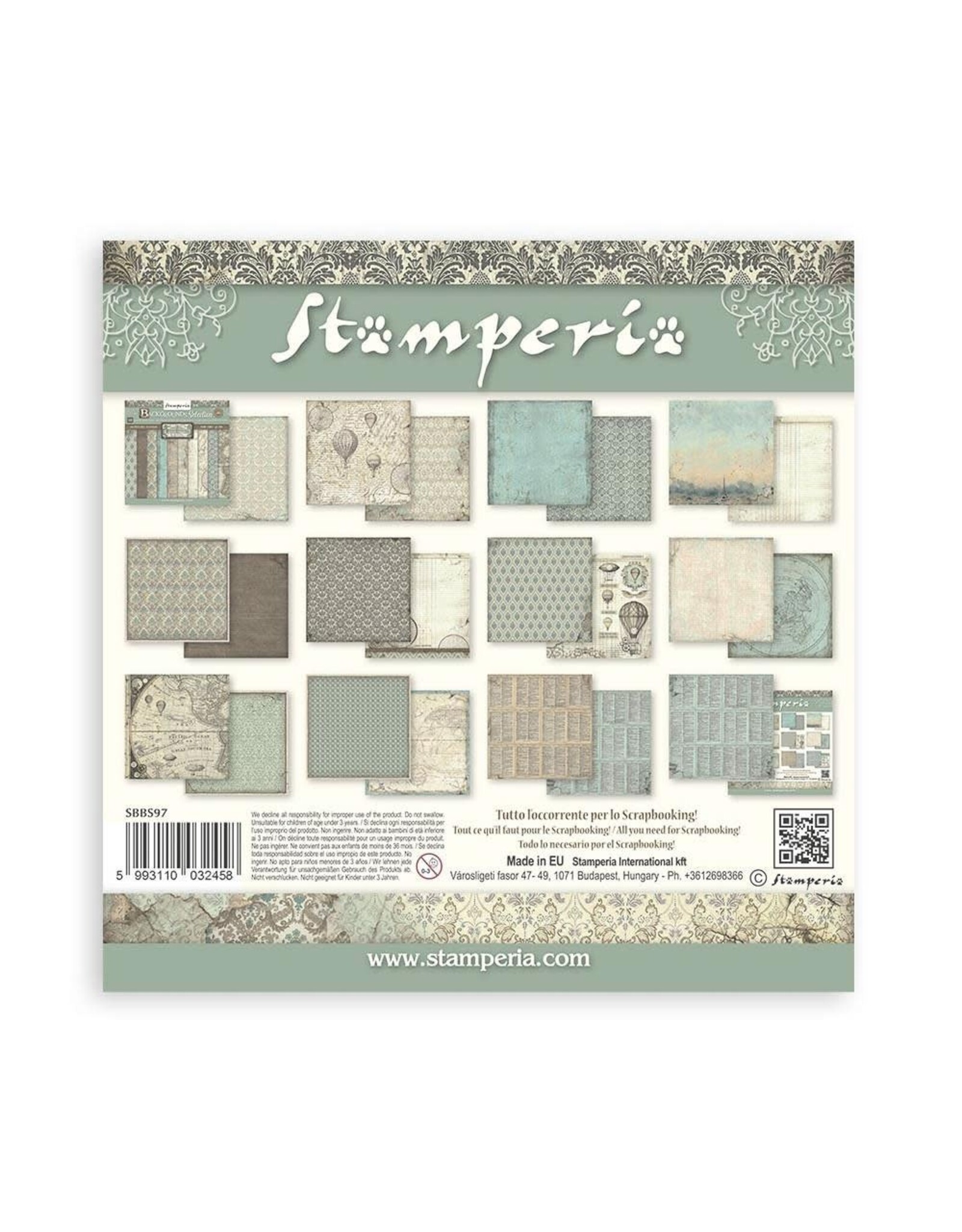 STAMPERIA STAMPERIA VOYAGES FANTASTIQUES BACKGROUNDS SELECTION 8x8 PAPER PACK 10 SHEETS