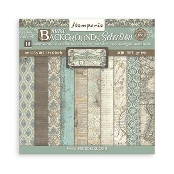 STAMPERIA STAMPERIA VOYAGES FANTASTIQUES BACKGROUNDS SELECTION 12x12 PAPER PACK 10 SHEETS
