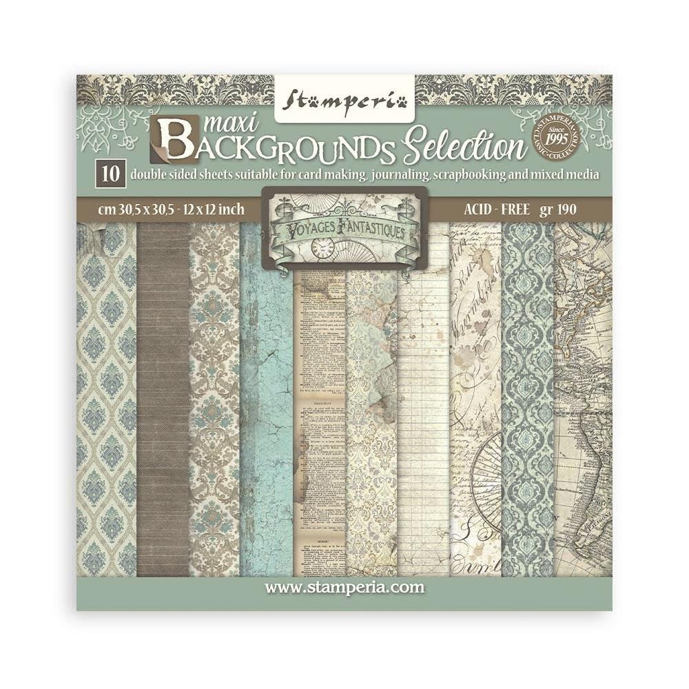 STAMPERIA STAMPERIA VOYAGES FANTASTIQUES BACKGROUNDS SELECTION 12x12 PAPER PACK 10 SHEETS