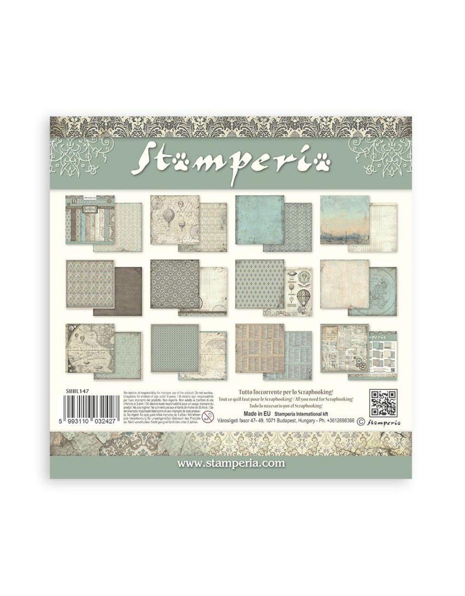 STAMPERIA STAMPERIA VOYAGES FANTASTIQUES BACKGROUNDS SELECTION 12x12 PAPER PACK 10 SHEETS