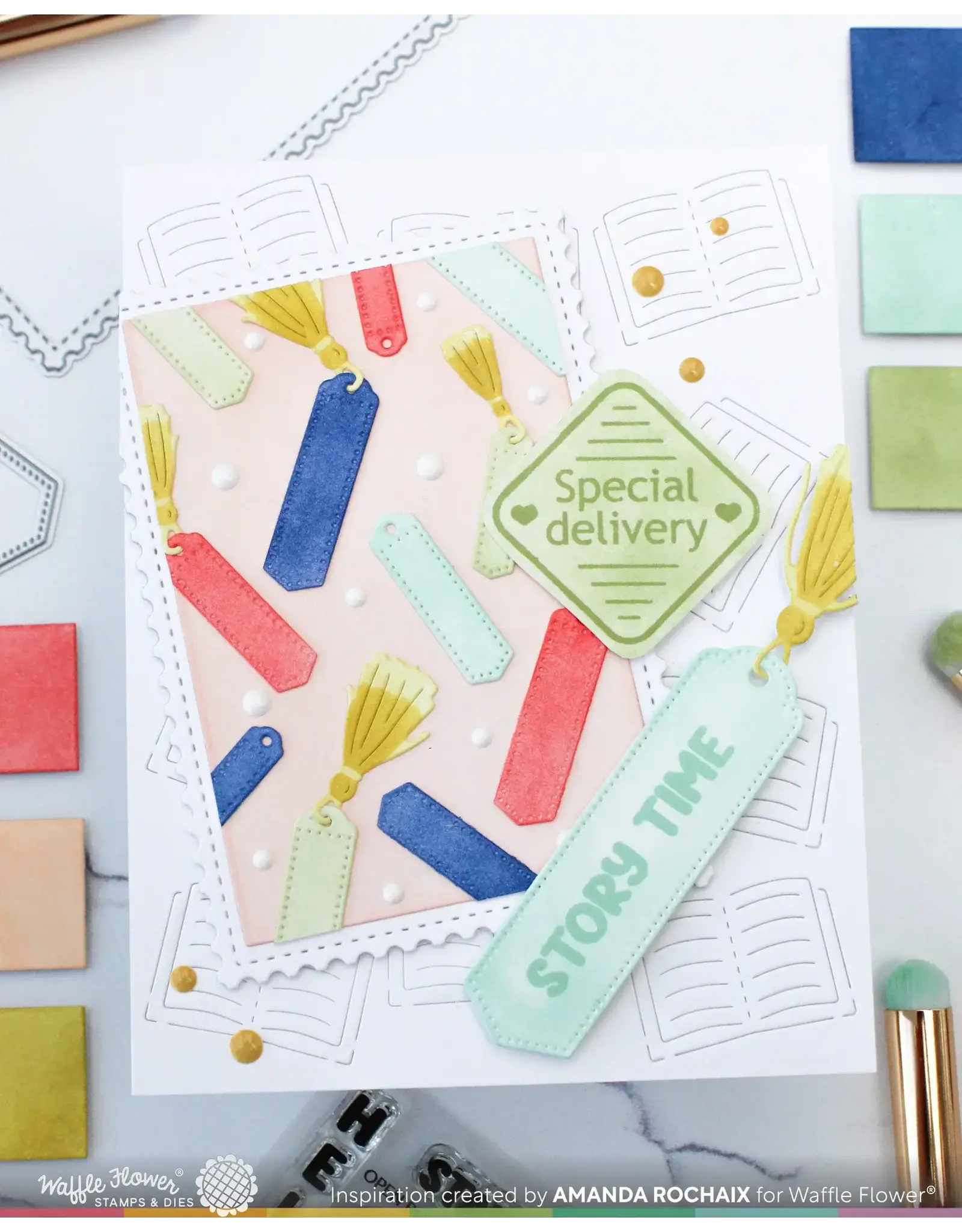 WAFFLE FLOWER WAFFLE FLOWER OPEN BOOK BOOKMARK COLORING STENCIL