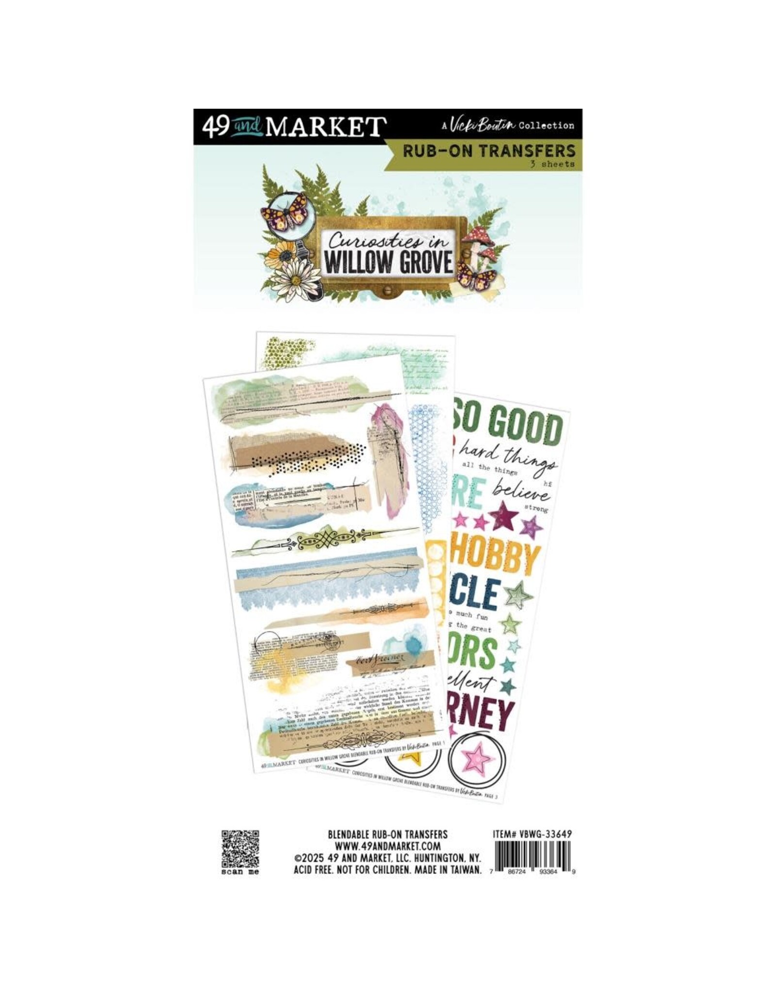 49 AND MARKET 49 AND MARKET CURIOSITIES IN WILLOW GROVE BLENDABLE 6x12 RUB-ON TRANSFER SET 3/PK