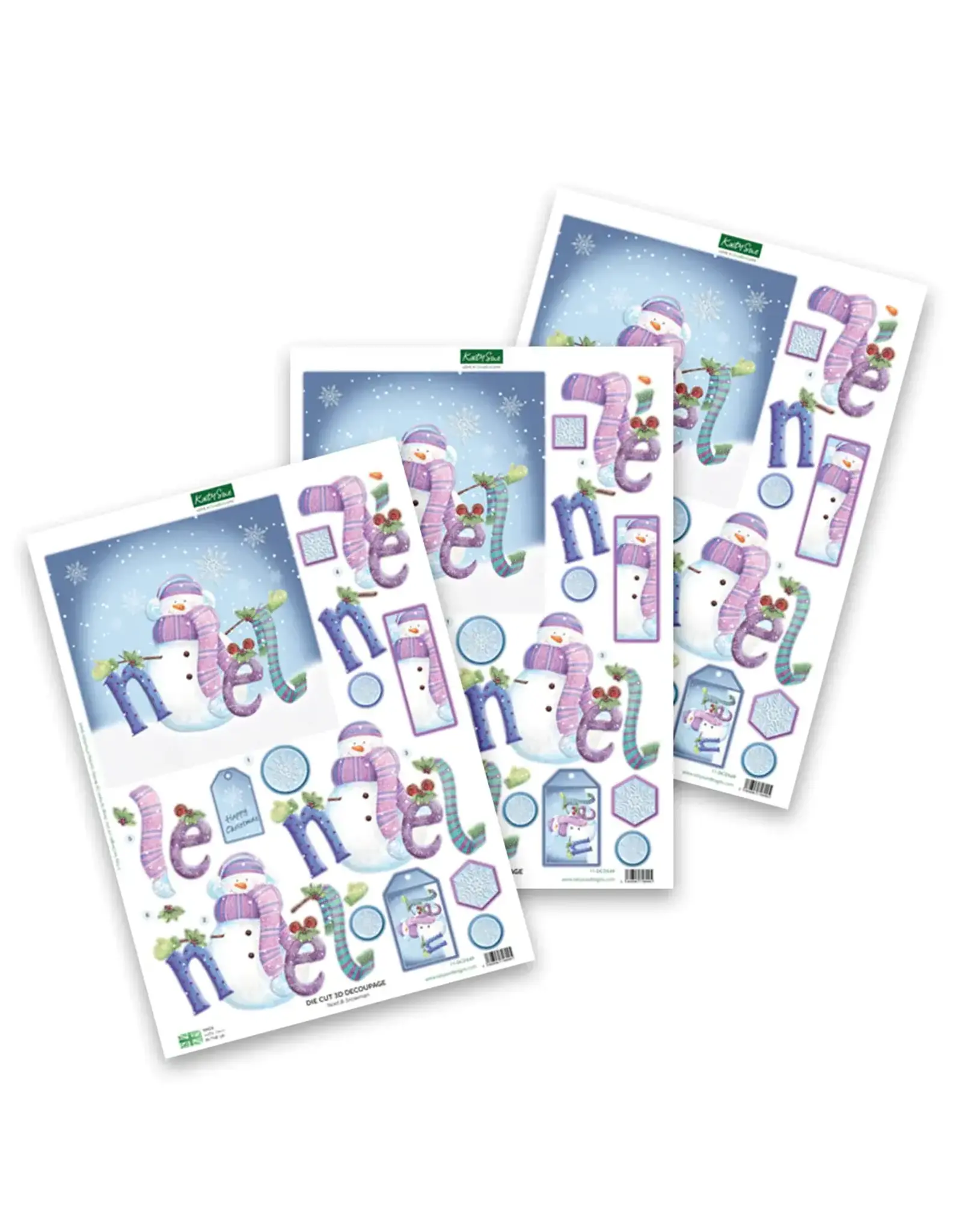 KATY SUE KATY SUE NOEL & SNOWMAN DIE CUT 3D DECOUPAGE 3/PK