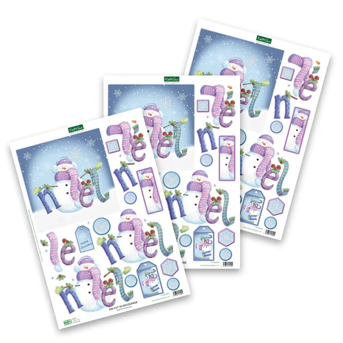KATY SUE KATY SUE NOEL & SNOWMAN DIE CUT 3D DECOUPAGE 3/PK