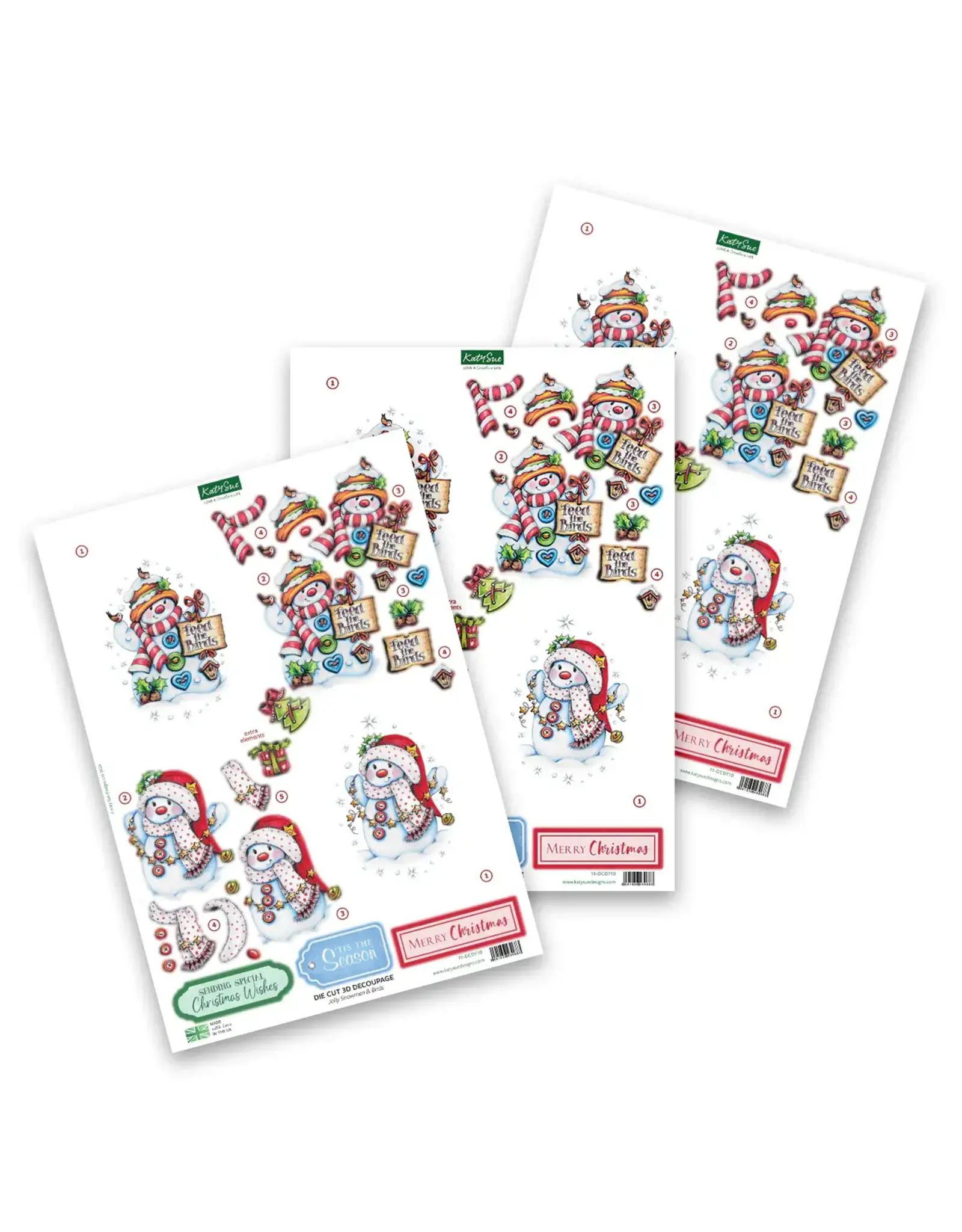 KATY SUE KATY SUE JOLLY SNOWMEN & BIRDS DIE CUT 3D DECOUPAGE 3/PK