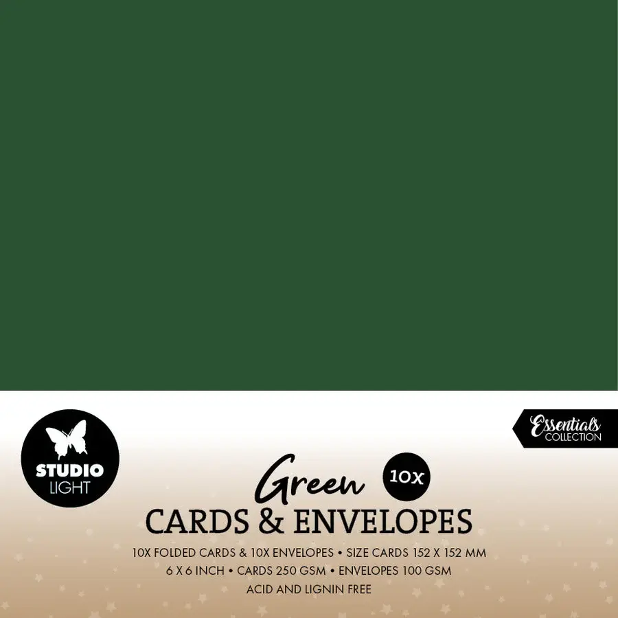 STUDIOLIGHT STUDIOLIGHT ESSENTIALS COLLECTION CHRISTMAS GREEN CARDS & ENVELOPES 6x6