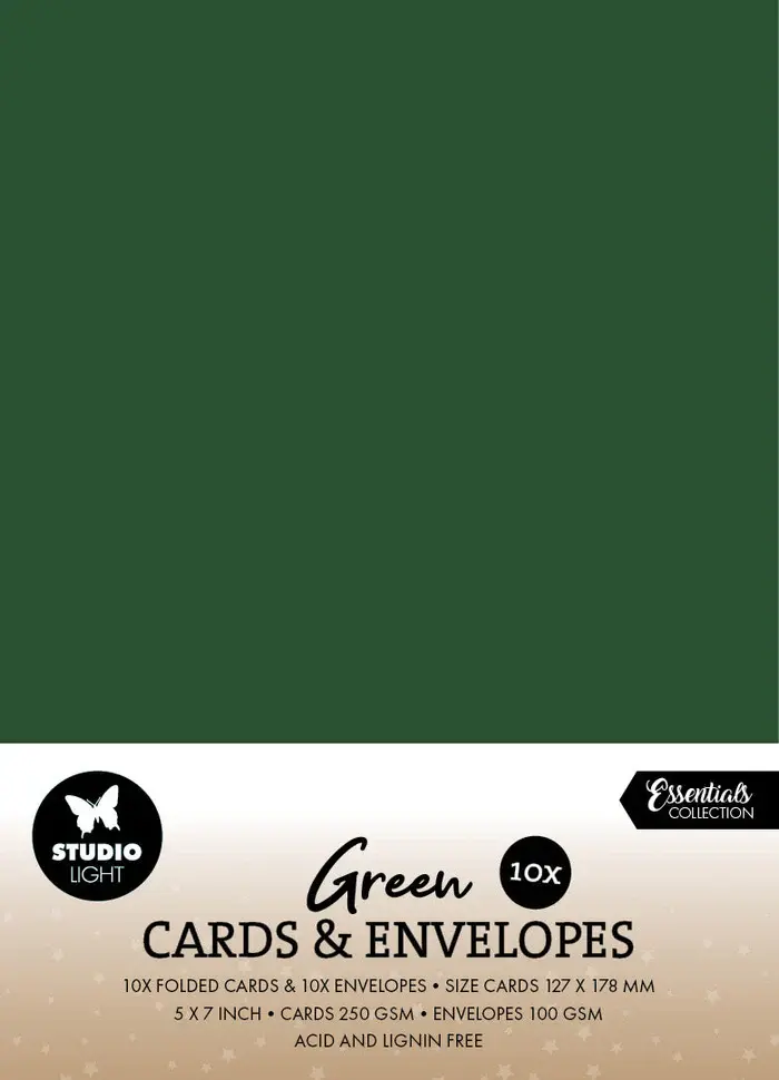 STUDIOLIGHT STUDIOLIGHT ESSENTIALS COLLECTION CHRISTMAS GREEN CARDS & ENVELOPES 5x7