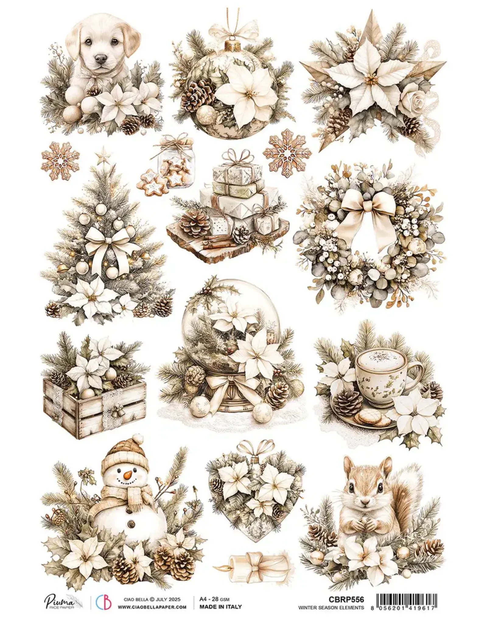 CIAO BELLA CIAO BELLA WINTER SEASON ELEMENTS A4 RICE PAPER