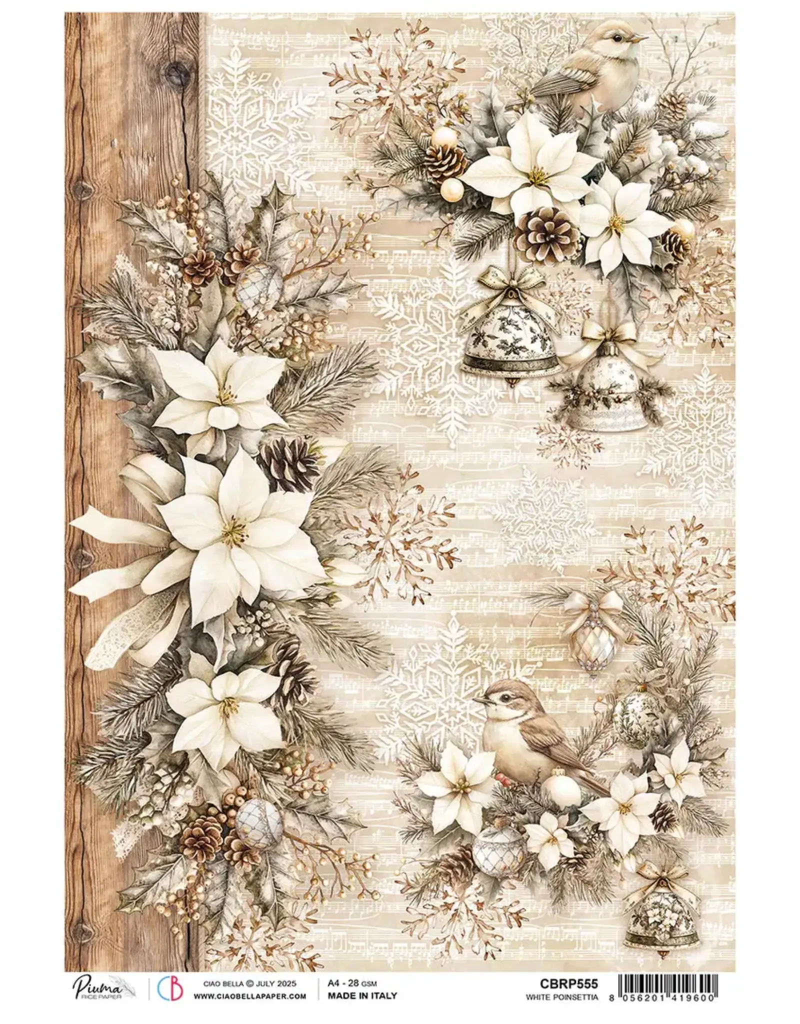 CIAO BELLA CIAO BELLA WINTER SEASON WHITE POINSETTIA A4 RICE PAPER