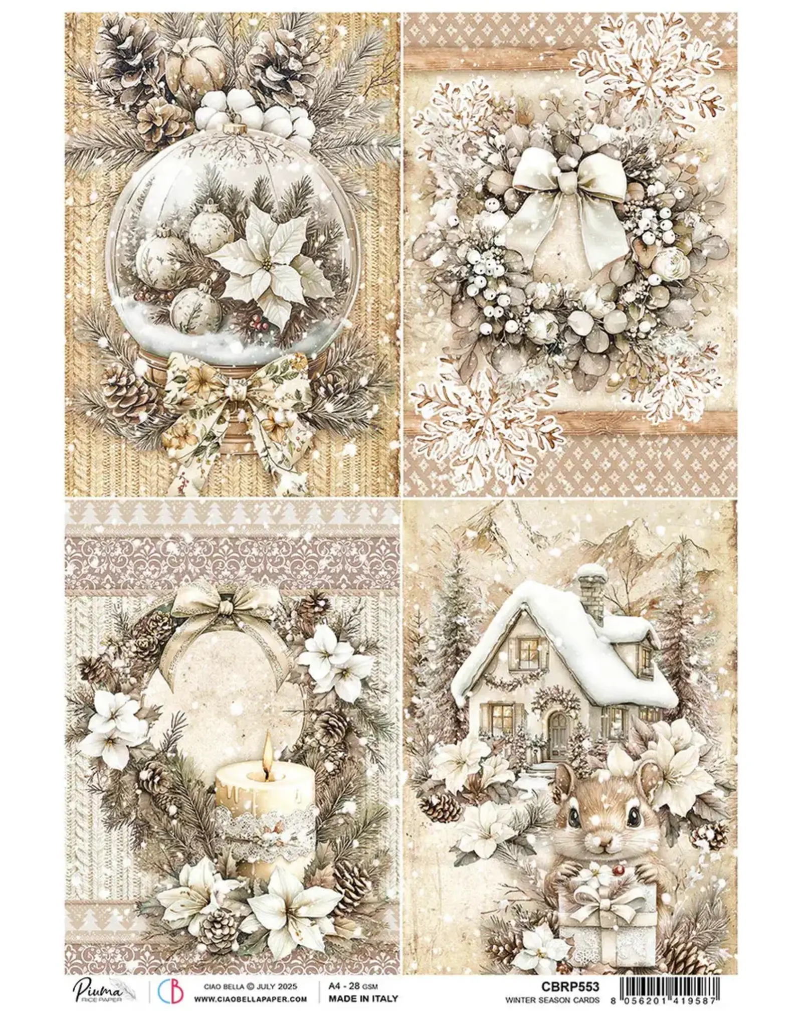 CIAO BELLA CIAO BELLA WINTER SEASON CARDS A4 RICE PAPER