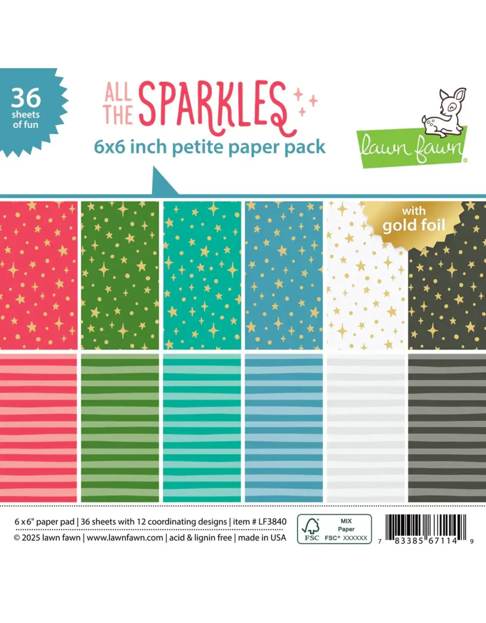 LAWN FAWN LAWN FAWN ALL THE SPARKLES 6x6 PETITE PAPER PACK 36 SHEETS