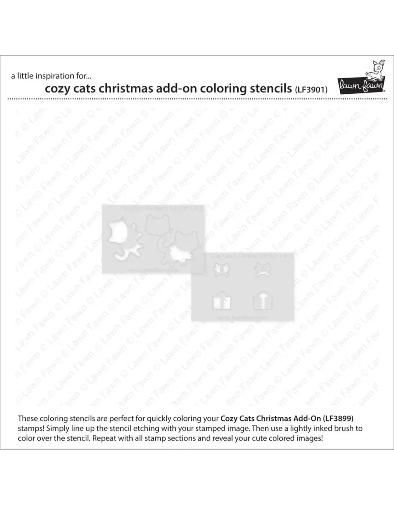 LAWN FAWN LAWN FAWN COZY CATS CHRISTMAS ADD-ON COLORING STENCIL 2/PK