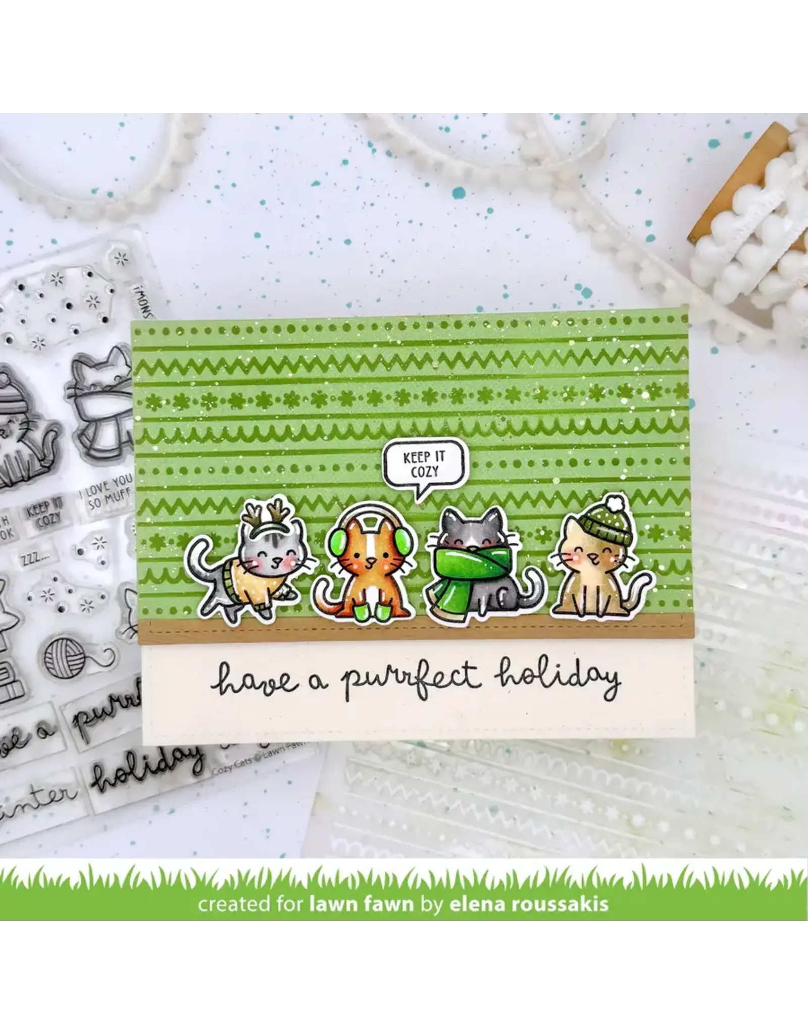 LAWN FAWN LAWN FAWN COZY CATS CHRISTMAS ADD-ON CLEAR STAMP SET