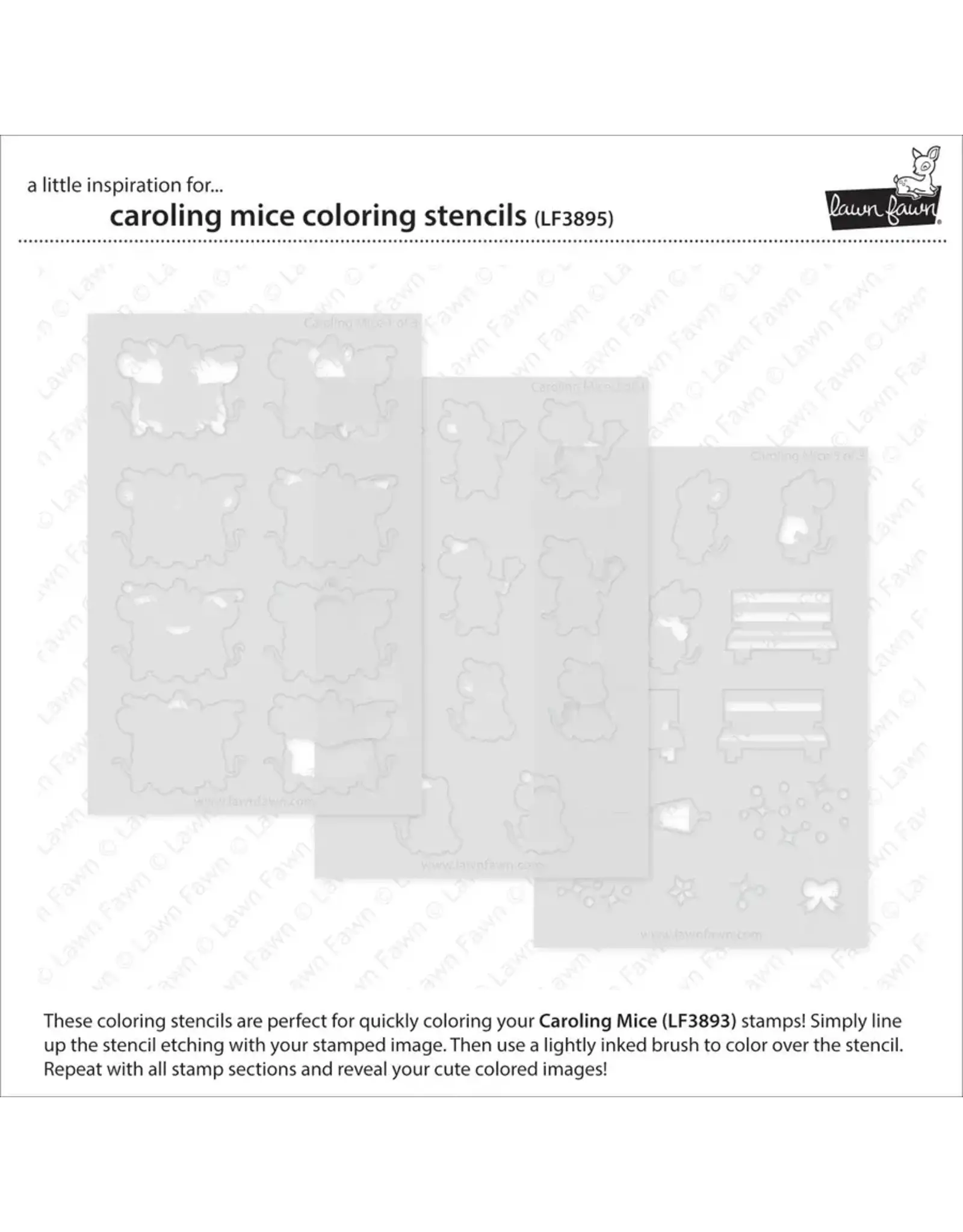 LAWN FAWN LAWN FAWN CAROLING MICE COLORING STENCIL 3/PK