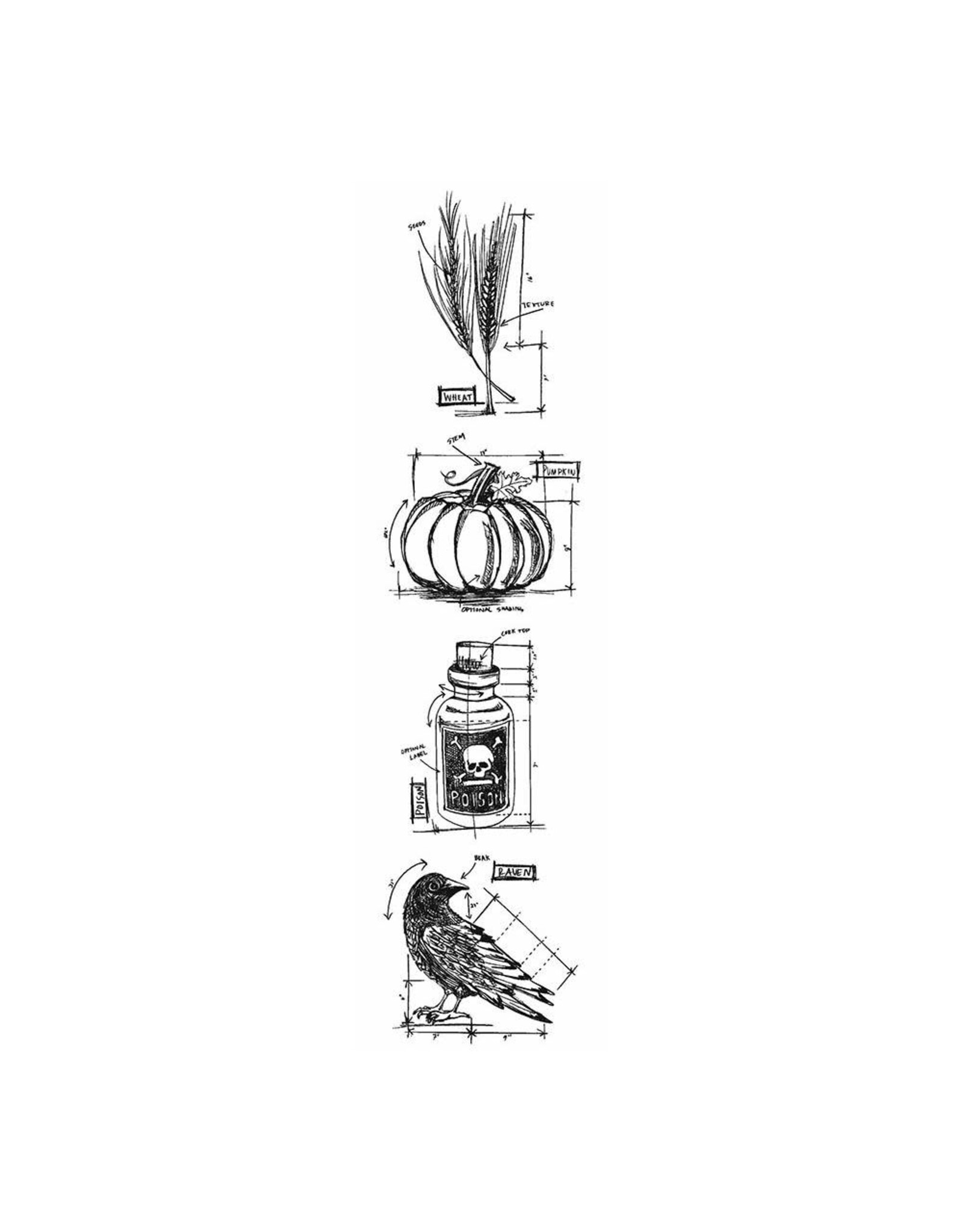 STAMPERS ANONYMOUS STAMPERS ANONYMOUS TIM HOLTZ HALLOWEEN #2 MINI BLUEPRINTS STRIP 3x10 CLING STAMP SET