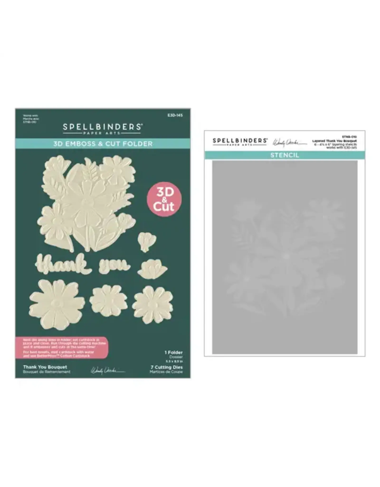 SPELLBINDERS SPELLBINDERS WENDY VECCHI TABBED CLASSICS COLLECTION THANK YOU BOUQUET 3D EMBOSSING FOLDER AND STENCIL