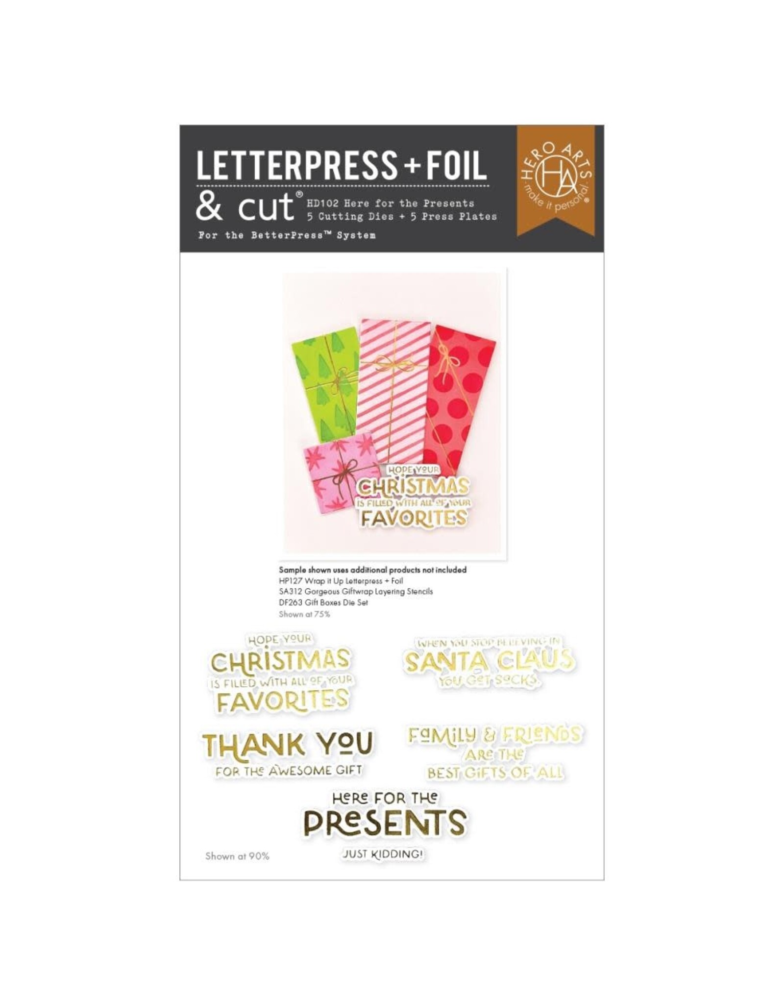 HERO ARTS HERO ARTS BEST GIFT EVER COLLECTION HERE FOR THE PRESENTS LETTERPRESS + FOIL PLATE