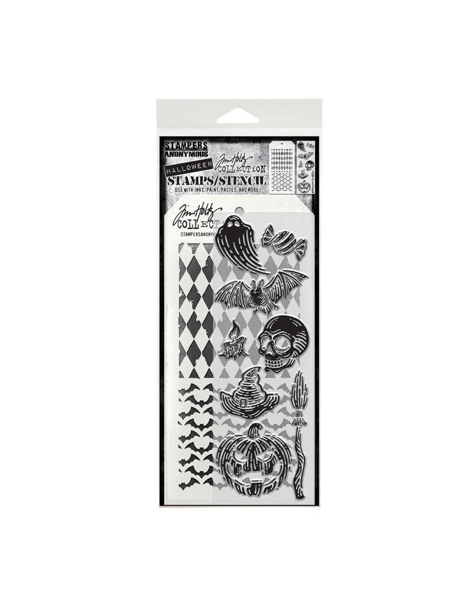STAMPERS ANONYMOUS STAMPERS ANONYMOUS TIM HOLTZ CARVED FRIGHT MIXED MEDIA CLEAR STAMP SET & STENCIL
