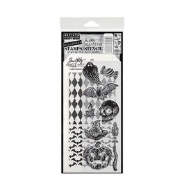 STAMPERS ANONYMOUS STAMPERS ANONYMOUS TIM HOLTZ CARVED FRIGHT MIXED MEDIA CLEAR STAMP SET & STENCIL