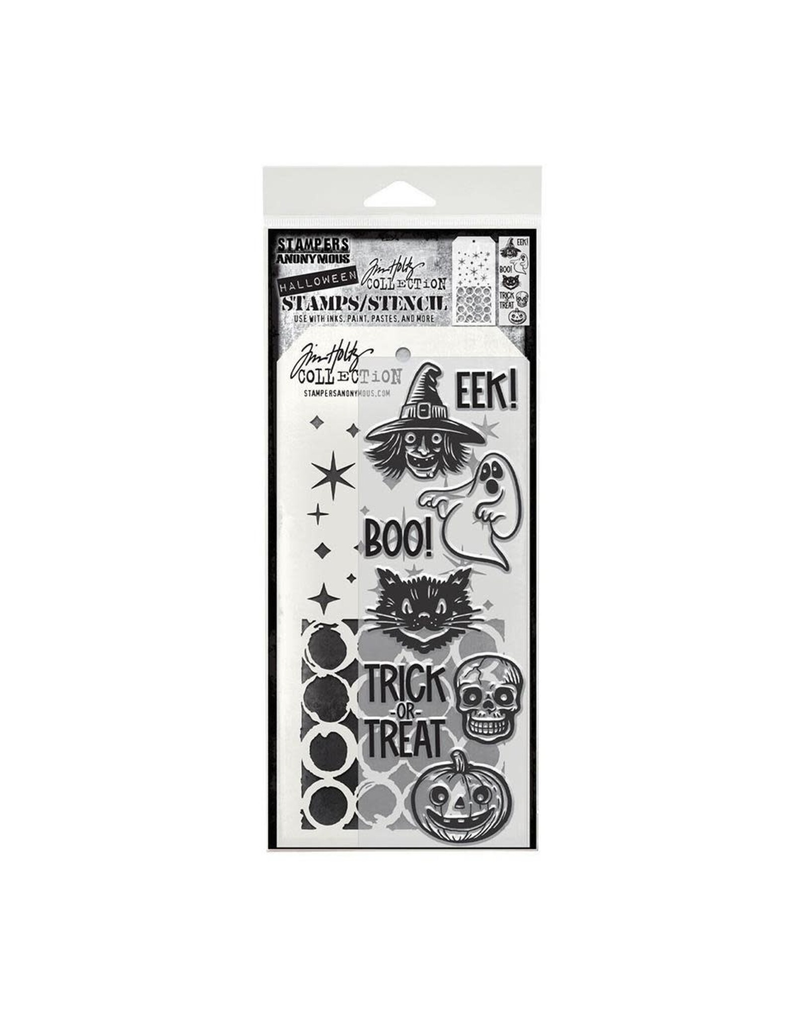 STAMPERS ANONYMOUS STAMPERS ANONYMOUS TIM HOLTZ RETRO FRIGHTS MIXED MEDIA CLEAR STAMP SET & STENCIL