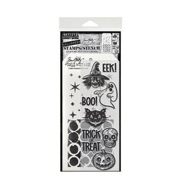 STAMPERS ANONYMOUS STAMPERS ANONYMOUS TIM HOLTZ RETRO FRIGHTS MIXED MEDIA CLEAR STAMP SET & STENCIL
