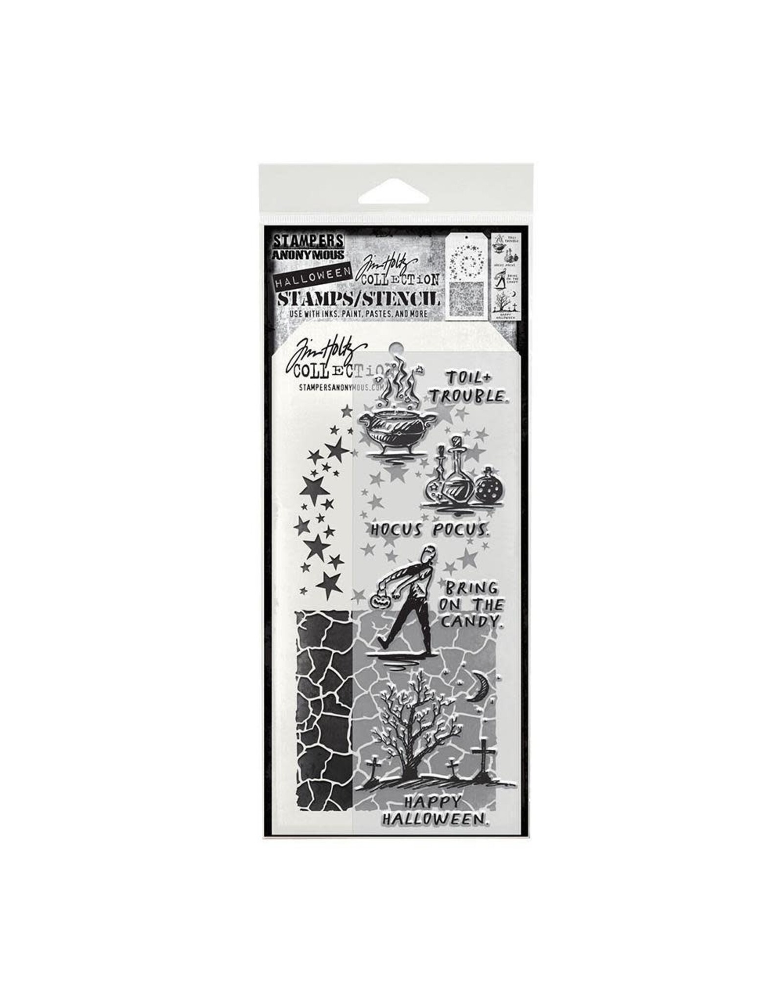 STAMPERS ANONYMOUS STAMPERS ANONYMOUS TIM HOLTZ HALLOWEEN SKETCH MIXED MEDIA CLEAR STAMP SET & STENCIL