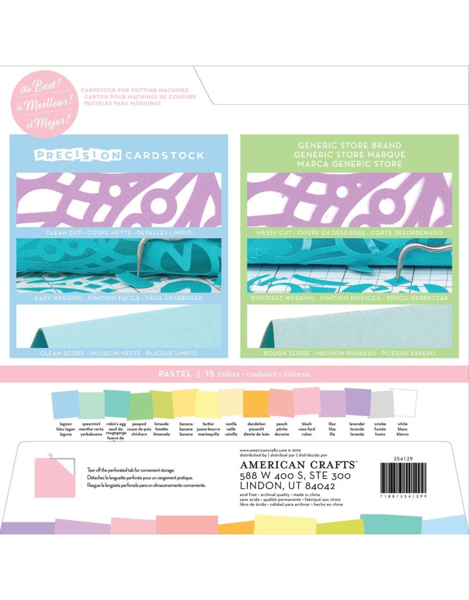 AMERICAN CRAFTS AMERICAN CRAFTS PRECISION  PASTEL/TEXTURED CARDSTOCK 12X12 60PK