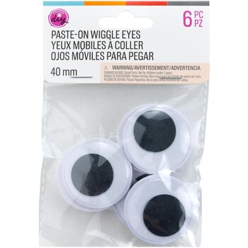 COUSINDIY PASTE-ON BLACK WIGGLE EYES 40mm 6/PK