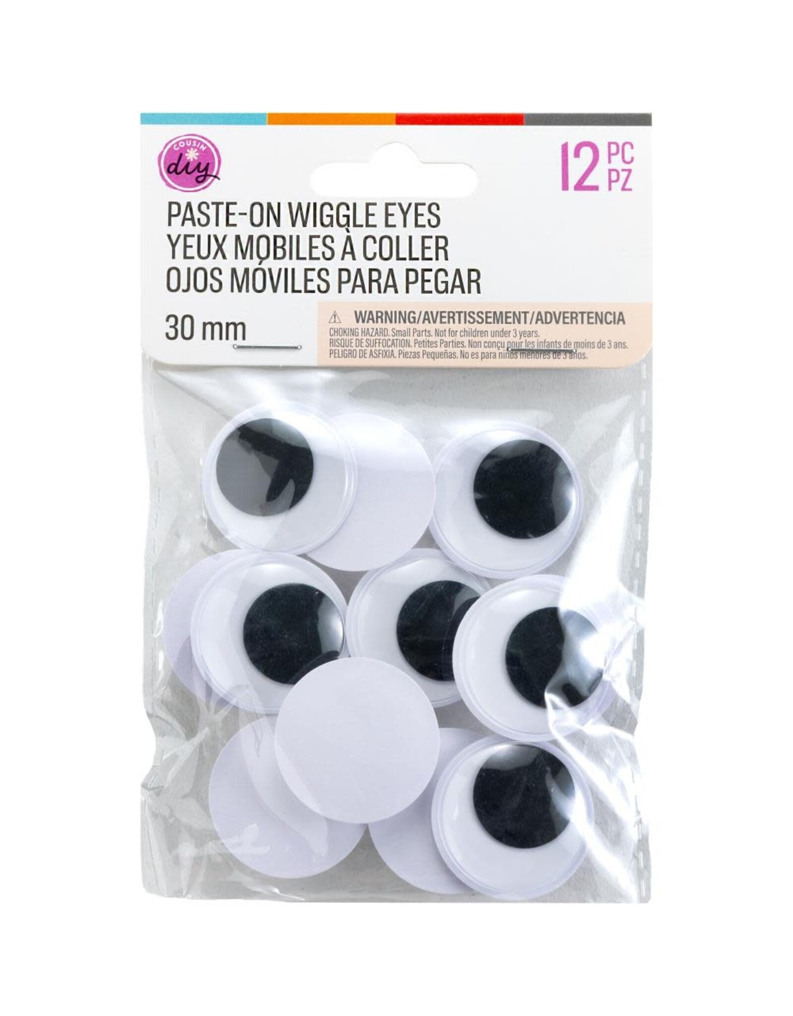 COUSINDIY COUSINDIY PASTE-ON BLACK WIGGLE EYES 30mm 12/PK
