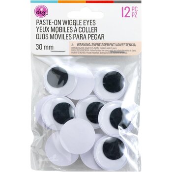 COUSINDIY PASTE-ON BLACK WIGGLE EYES 30mm 12/PK