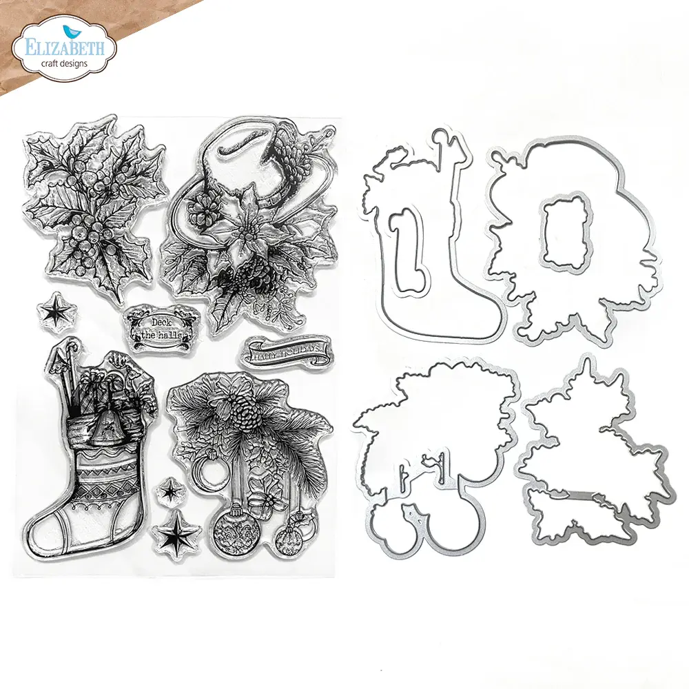 ELIZABETH CRAFT DESIGNS ELIZABETH CRAFT DESIGNS ART JOURNAL SPECIALS BY DEVID GOLDEN SEASON DECK THE HALLS CLEAR STAMP & DIE SET